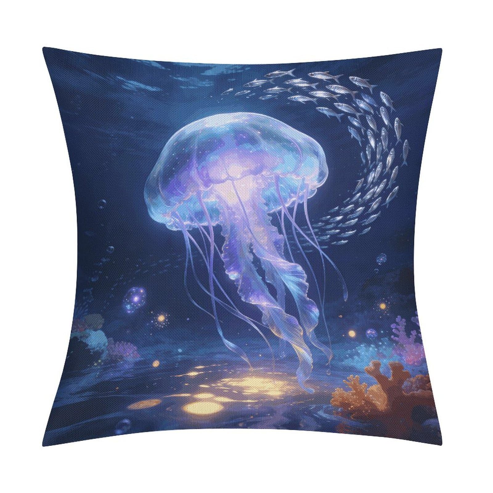 LZQPOEAS Ocean Throw Pillow Covers, Waterproof Faux Linen Pillow Cases with Invisible Zipper, Decorative Square Cushion Covers for Sofa Couch Living Room Bedroom 18x18 Inch