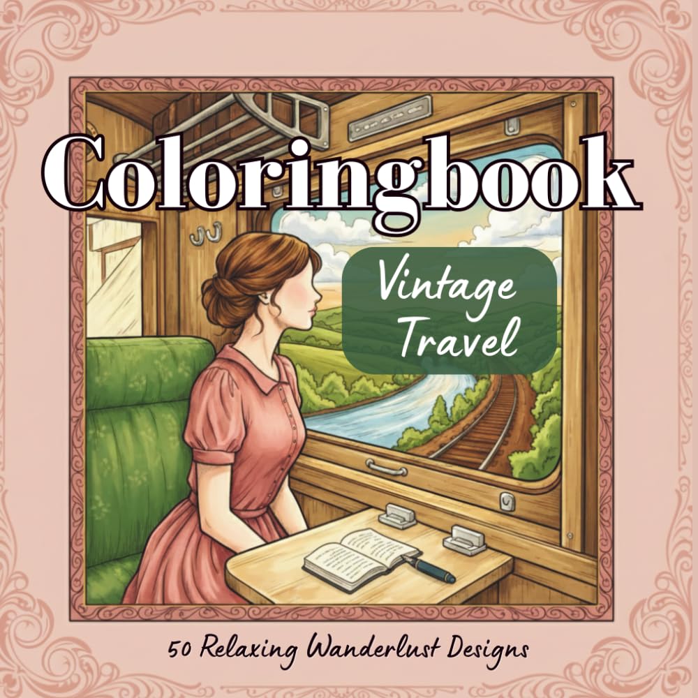 Vintage Travel Adult Coloring Book: 50 Relaxing Wanderlust Designs Inspired by Antique Maps, Suitcases, European Streets & Dream Destinations