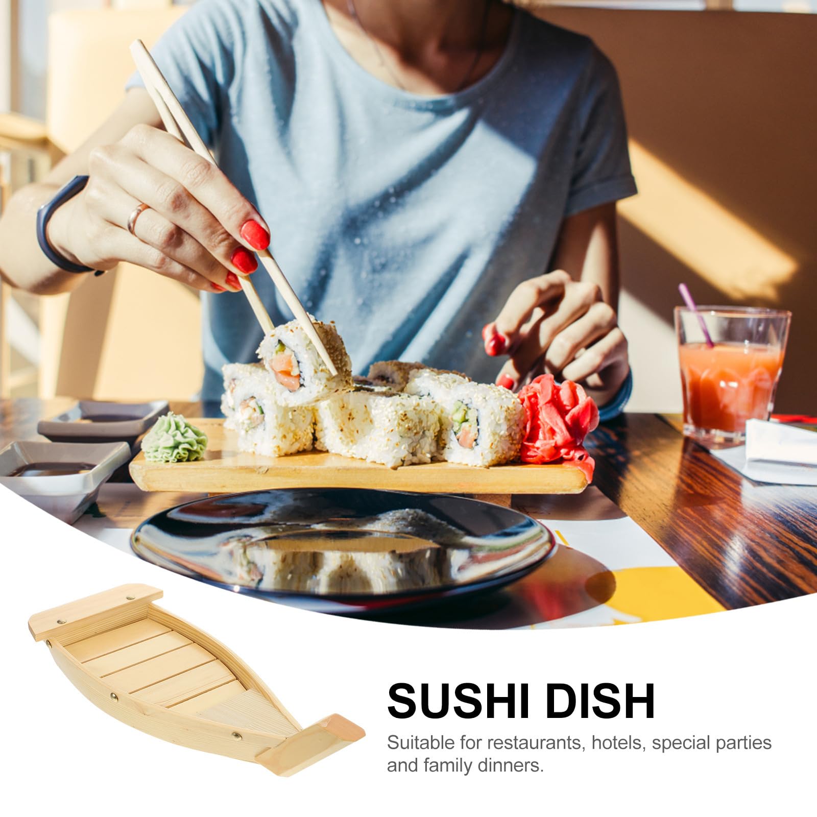 Bateau à Sushi en Bois Style Japonerie pour Service de Sushi | Plateau à Sashimi, Forme Bateau, Usage Maison et Restaurant, pour Présentation de Mets