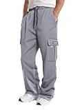 Men's Cargo Sweatpants Loose Fit Pants Joggers for Men with Pockets, Open Bottom Drawstring