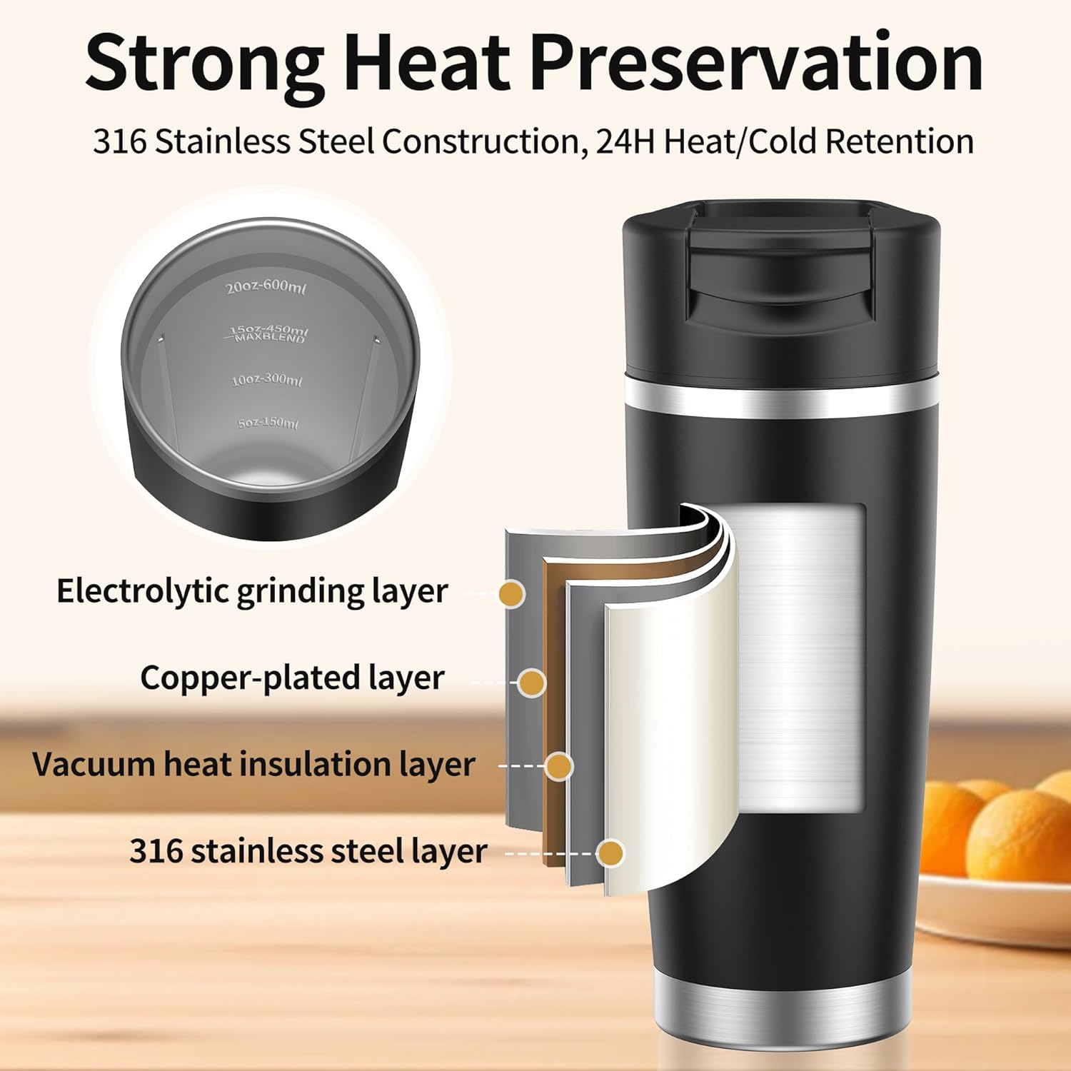 Portable Blender for Holiday Gift Smoothies&Shakes 24oz Insulated Cup Cordless, Personal Licuadora Portatil With Stainless Steel, USB-C Rechargeable, BPA Free, Ideal Gift for Men Women
