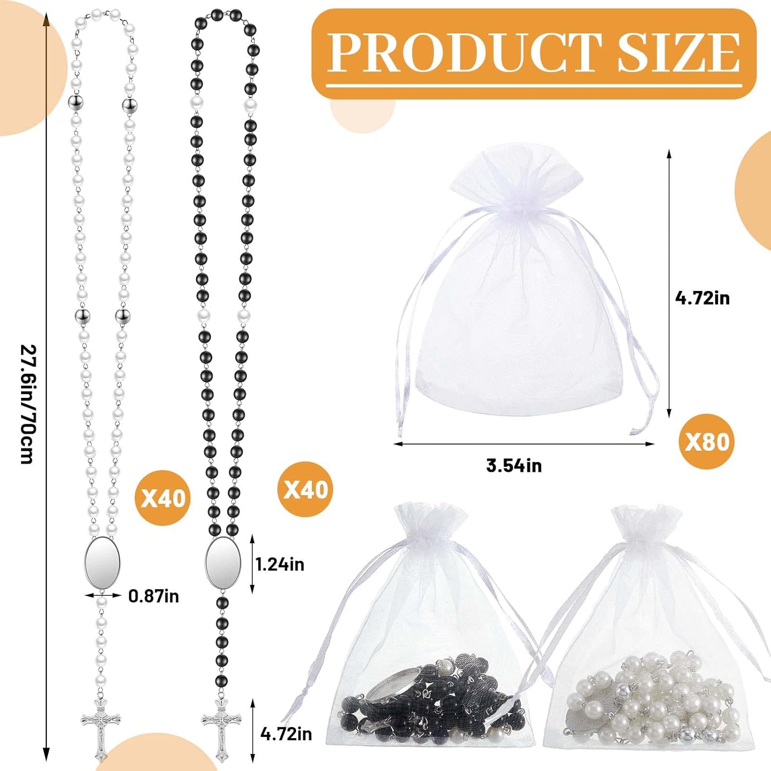 Taiyin Blanks Rosary Beads Necklace Set Catholic Rosaries Printable Insert Necklace Prayer Beads with Sheer Organza Bags for Baptism Easter Mother's Day DIY Making Gifts