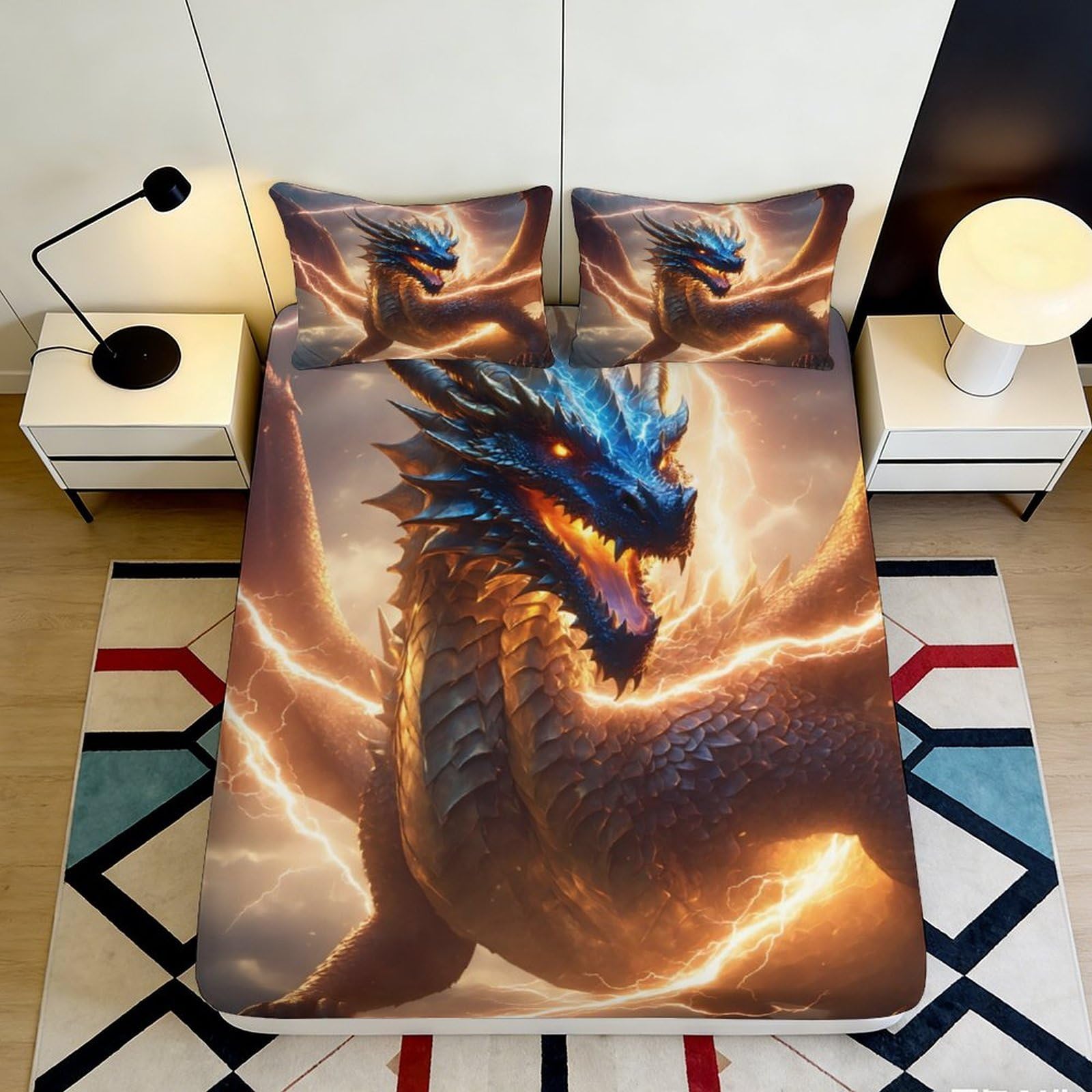 Pnayamiorkfel Style-2 3D Printed Thunder Dragon Fitted Sheet Microfiber Bedroom Dorm Decor Lightning Dragon Mattress Cover 90X200x25cm