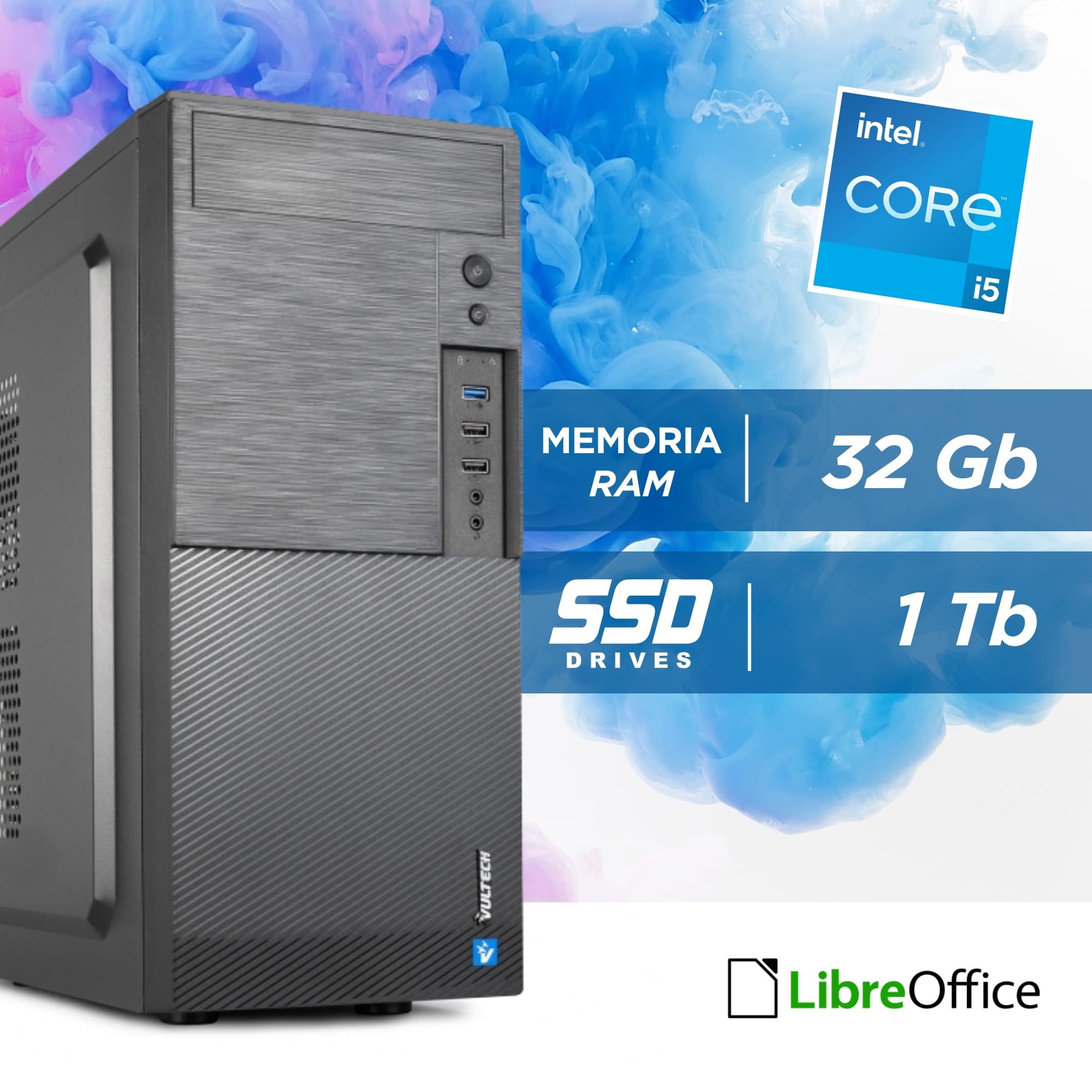 SG - Computer Pc Fisso Assemblato - CPU Intel i5-12400F 2.50 GHz 6 Core - GPU GT 1030 2Gb DDR5 - Ram 32Gb SSD 1Tb - USB 3.0 VGA Display Port Wi-Fi - Win 11 Pro