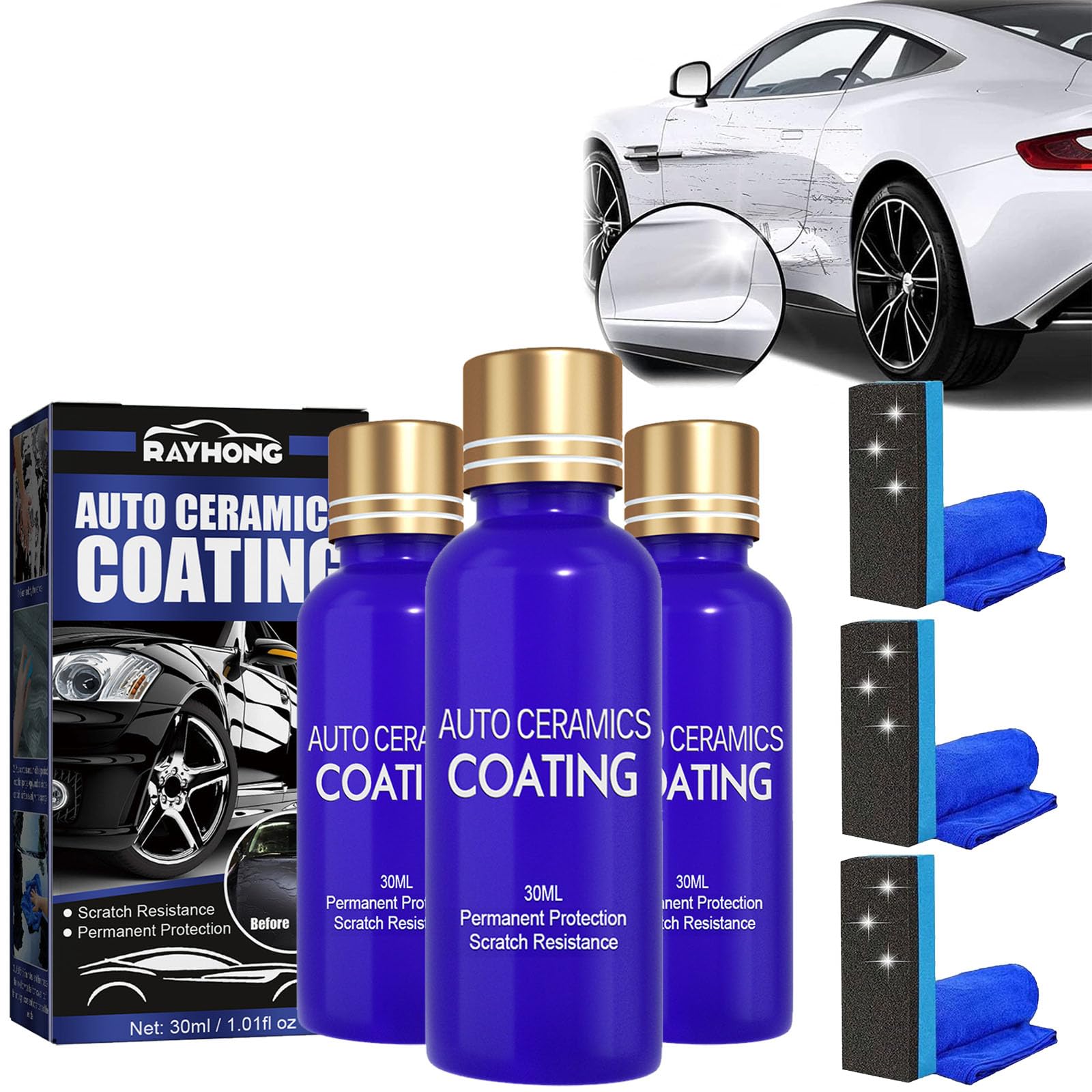 Micro-Molecule Crystal Coating Restoration Care Agent, Scratch Repair Auto Ceramics Coating for Car, 3 in 1 Cleaning Decontamination & Waterproof Dustproof & Scratch Repair (3Pcs)
