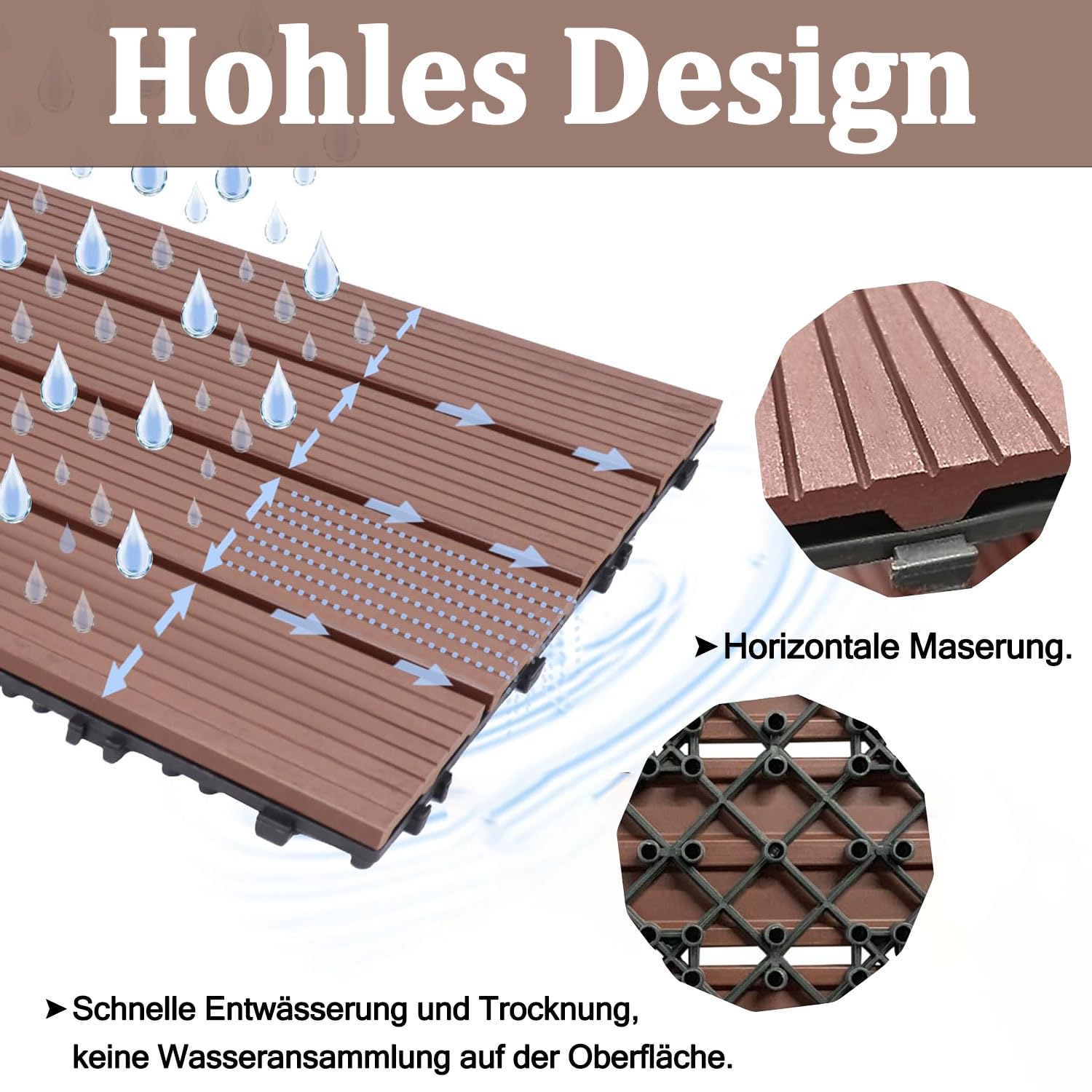 18 stuks WPC terrastegels, 30 x 60 cm, WPC-tegels, tuintegels met