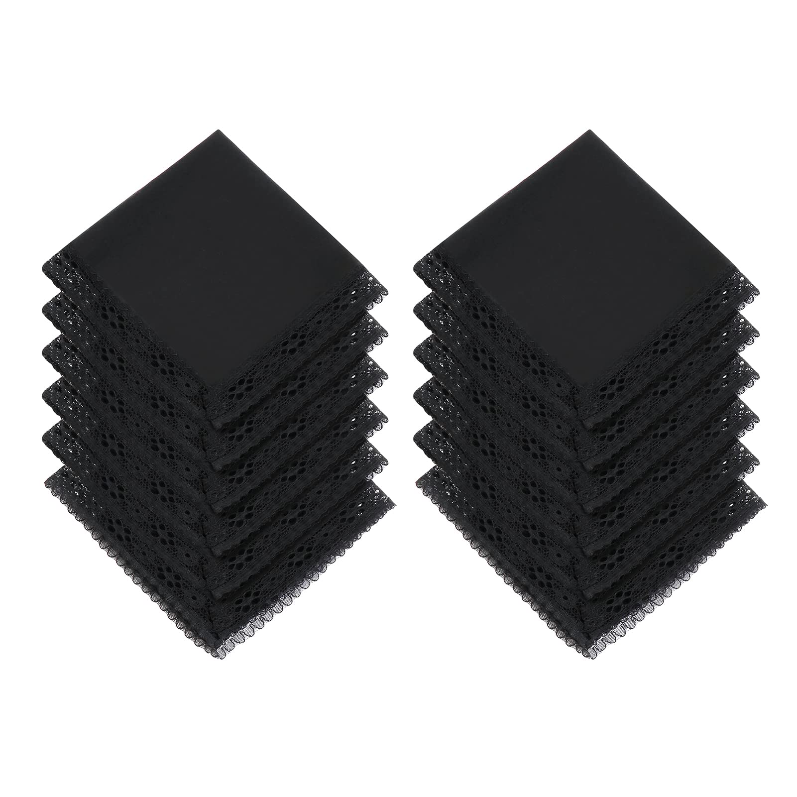 HOULIFE Lot de 6/12 mouchoirs en tissu noir - Pour femme - 100 % 60S - En coton brodé - 25 x 25 cm