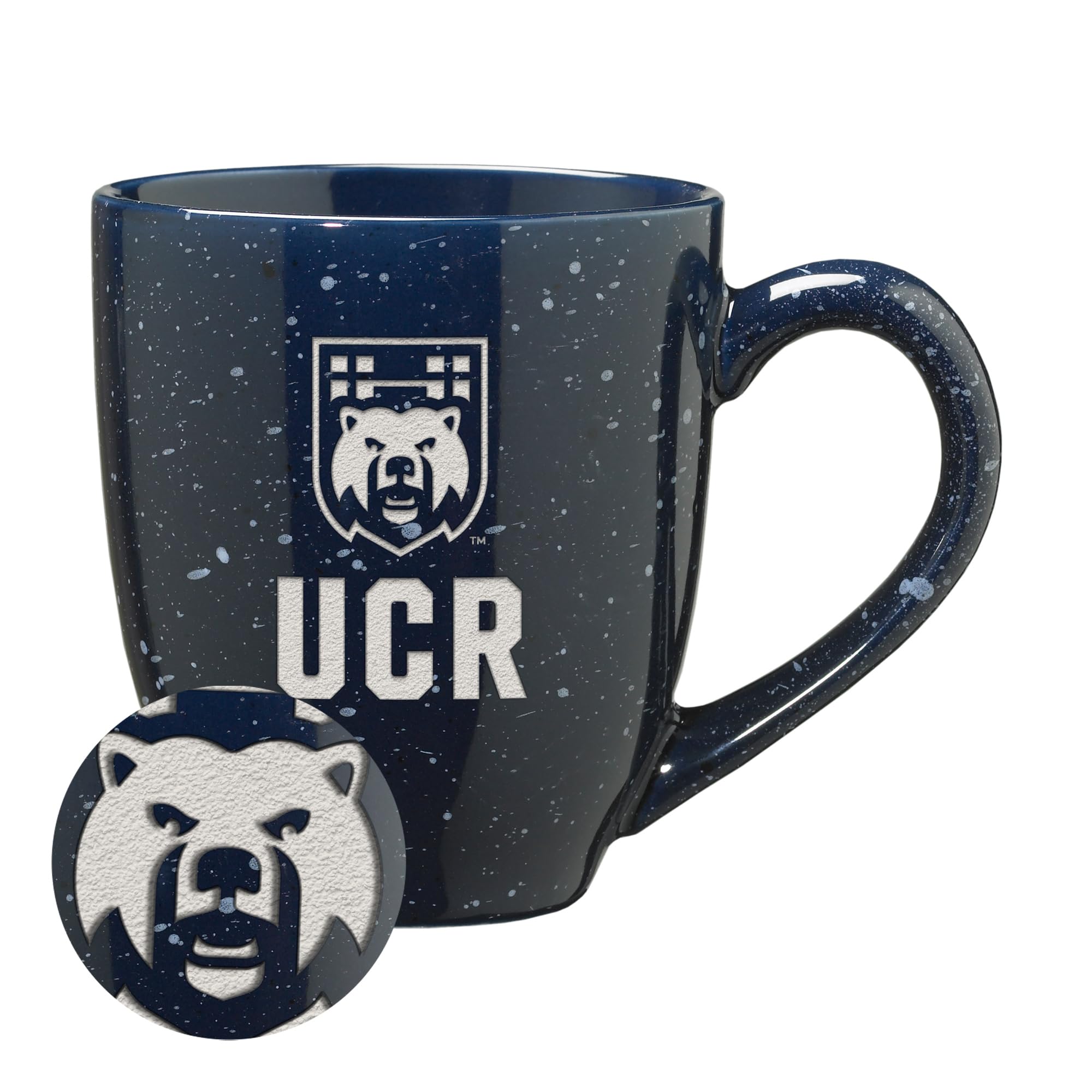 Rico Industries NCAA UC Riverside Highlanders Primary Logo Navy 16 oz Team Color Laser Engraved Speckled Ceramic Coffee Mug