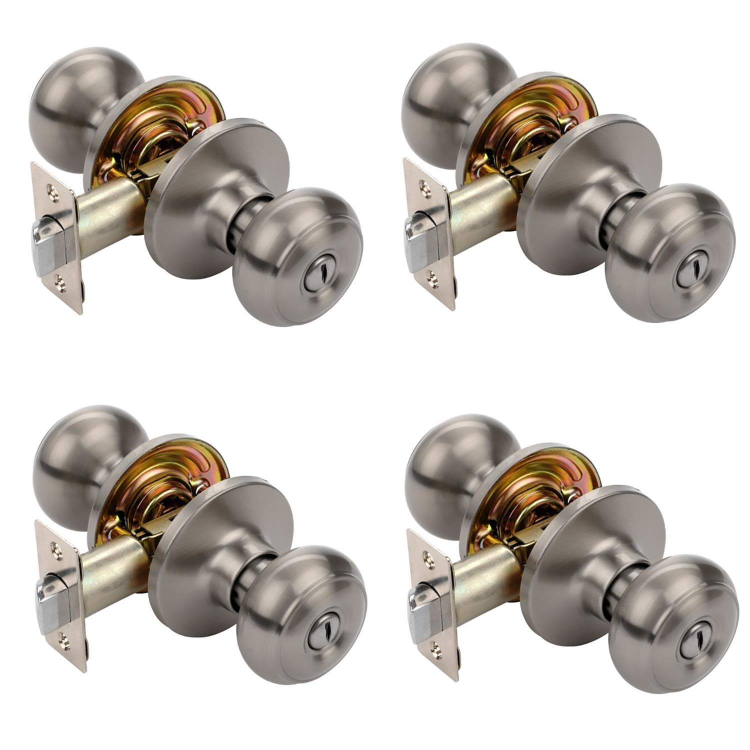 Satin Nickel Door Knobs - Privacy Set 4-Pack -1