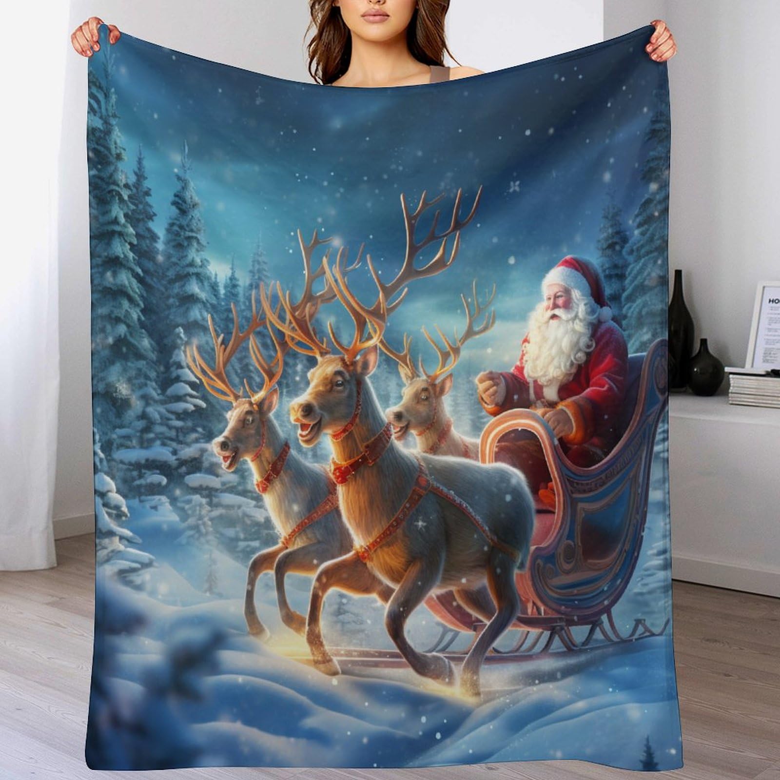 Manta de Papá Noel mullida y cálida de franela de forro polar para sofá, 130 x 150 cm