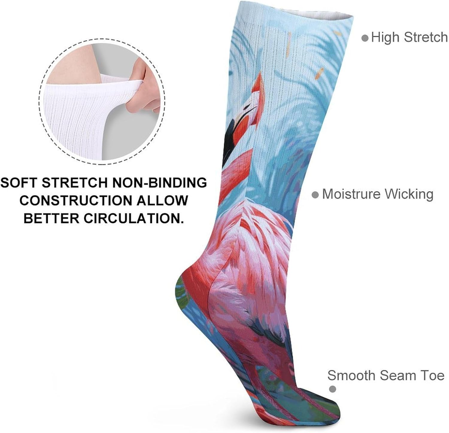 Painted Flamingo Crew Socks Cozy Casual Calf Socks Lightweight Long Work Sock Breathable Athletic Sock for Hiking Sports Running 5 Pairs