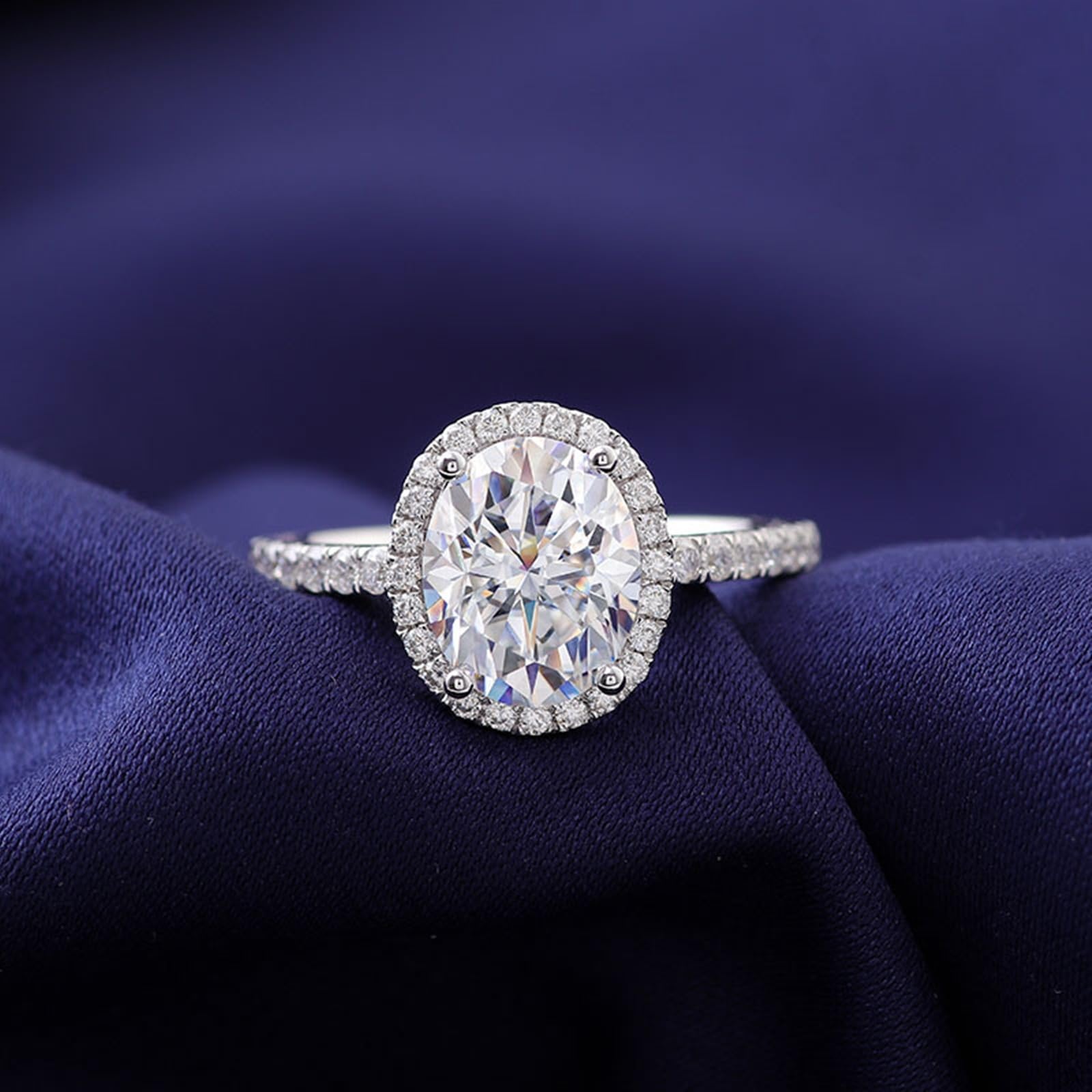 Anillo de oro blanco para mujer 375/585/750, anillo de compromiso de 9 K/14 K/18 K, oro auténtico Halo, anillos de boda, anillos de boda grabados con Moissanite D Color VVS1 para mujeres