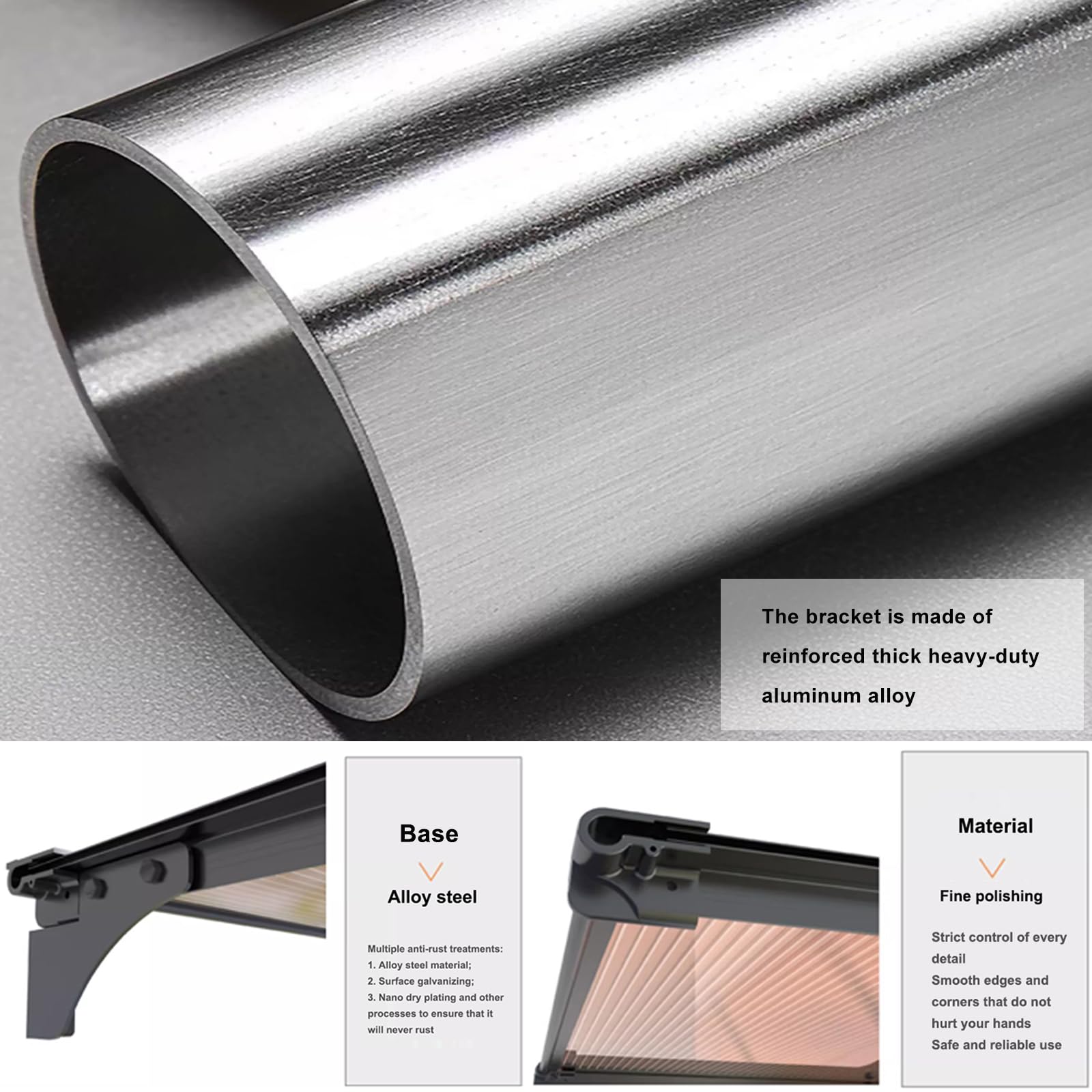 Auvent de Porte et Fenêtres en Aluminium,Toit Abri Contre la Pluie et UV,Marquise Solaire Abri,Marquise d'accueil en Polycarbonate,Couverture de Jardin Extérieur (80x180cm/31 x71)
