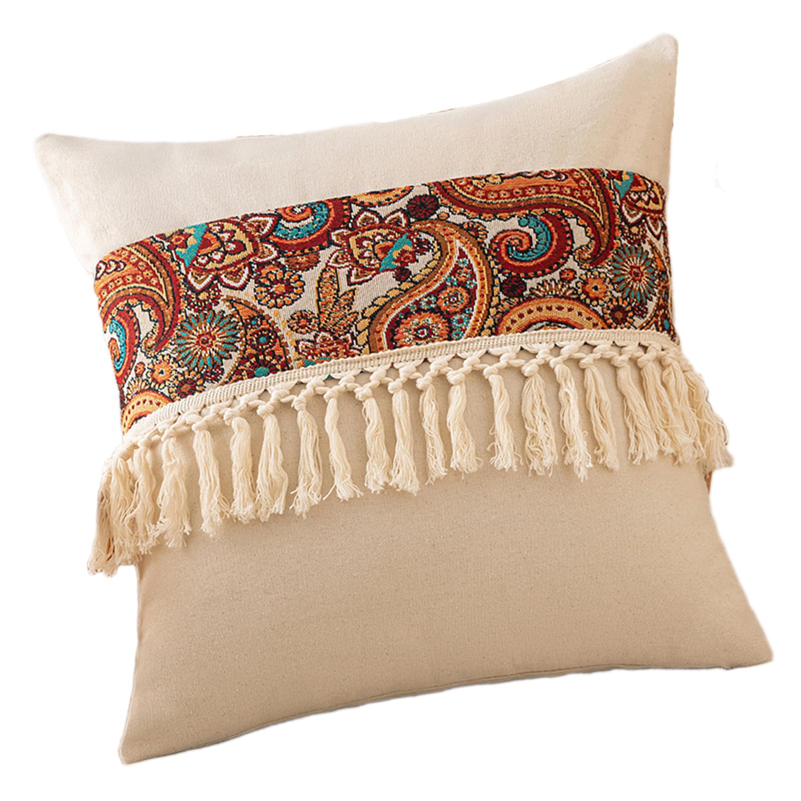Tsophreniq Ethnic Pillow Case Decorative Pillow Covers 45x45cm with Fringe Designing for Elegant and Unique Home Decoration Sofa Sleeve
