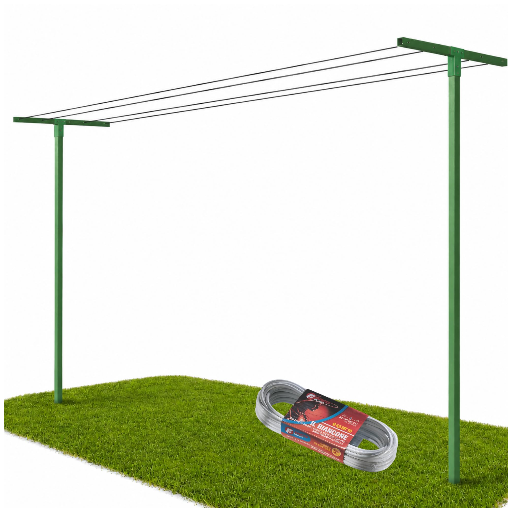 Andrys Étendoir à Linge d’Extérieur, Corde 20m, Poteaux Carrés (Vert)