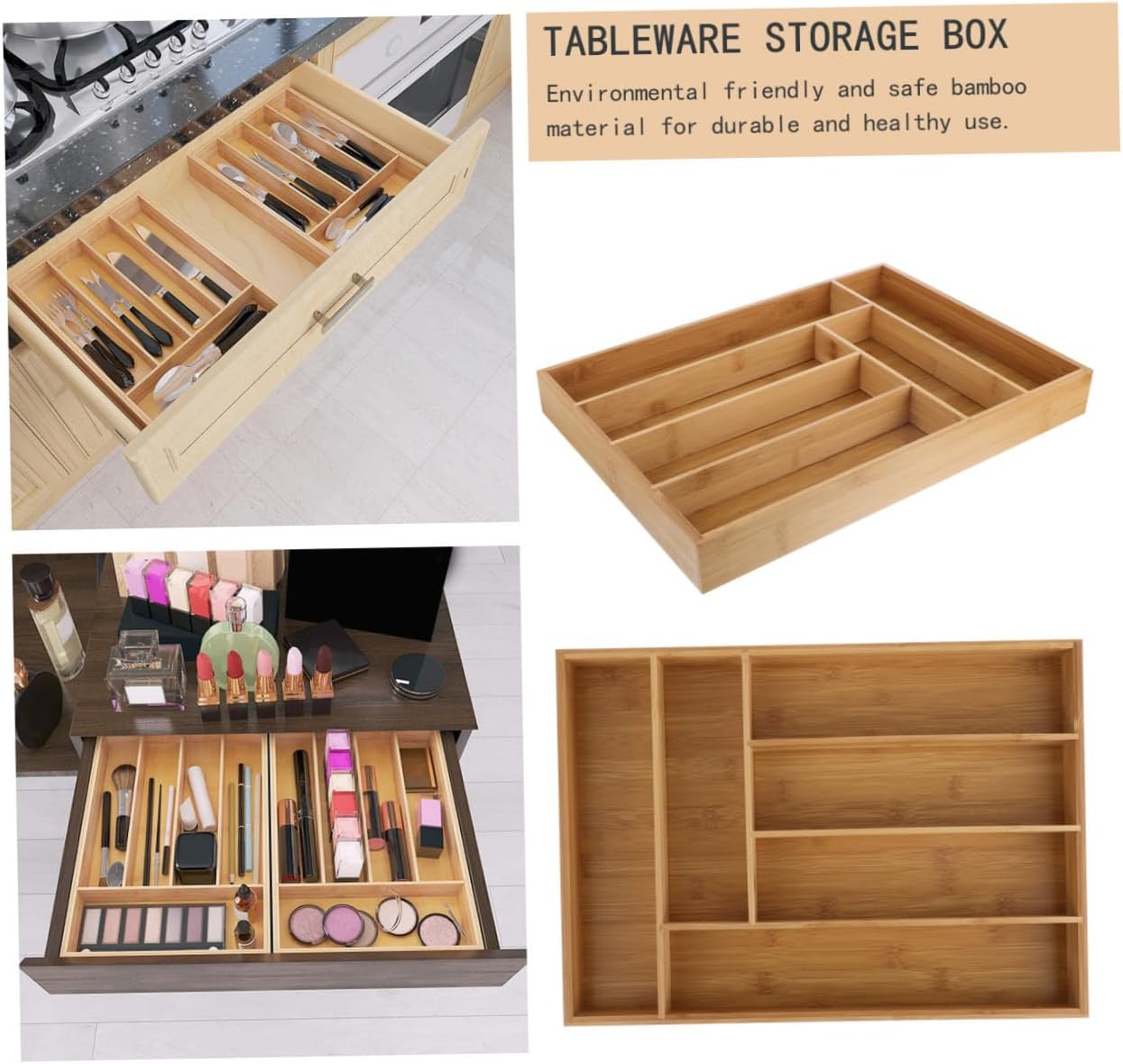 SECFOU Drawer Organizer Storage Box with 6 Compartments, Cutlery and Tableware Tray, Kitchen Silverware Holder for Utensil and Flatware Storage