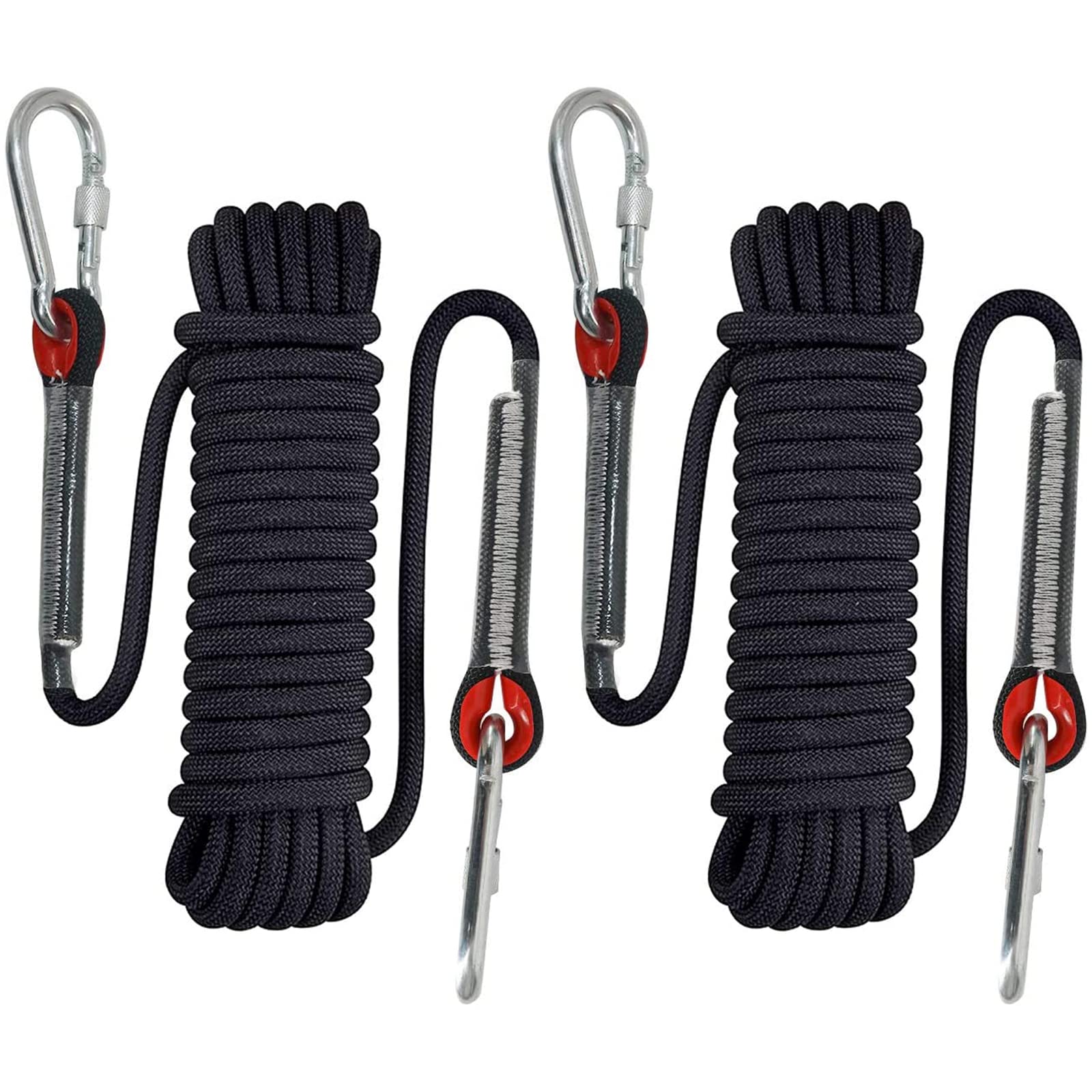 SENENQU 2 Piezas Cuerda de Escalada 10 m 10 mm con 4 Mosquetones, Cuerda Escalada Estática con Bolsa Reflectante, Carga 12KN para Camping, Rescate, Senderismo y Actividades al Aire Libre
