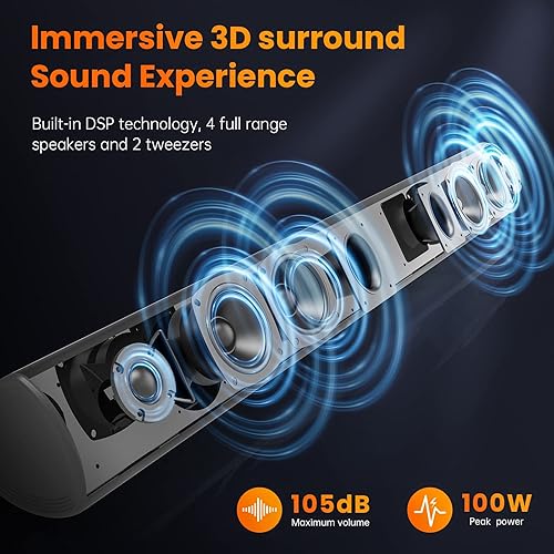 Miniatura 9 de Bestisan - Barra de sonido, sistema de barra de sonido para cine en casa de 80 W con función HDMI-ARC, altavoz de audio Bluetooth 5.0 con cable e