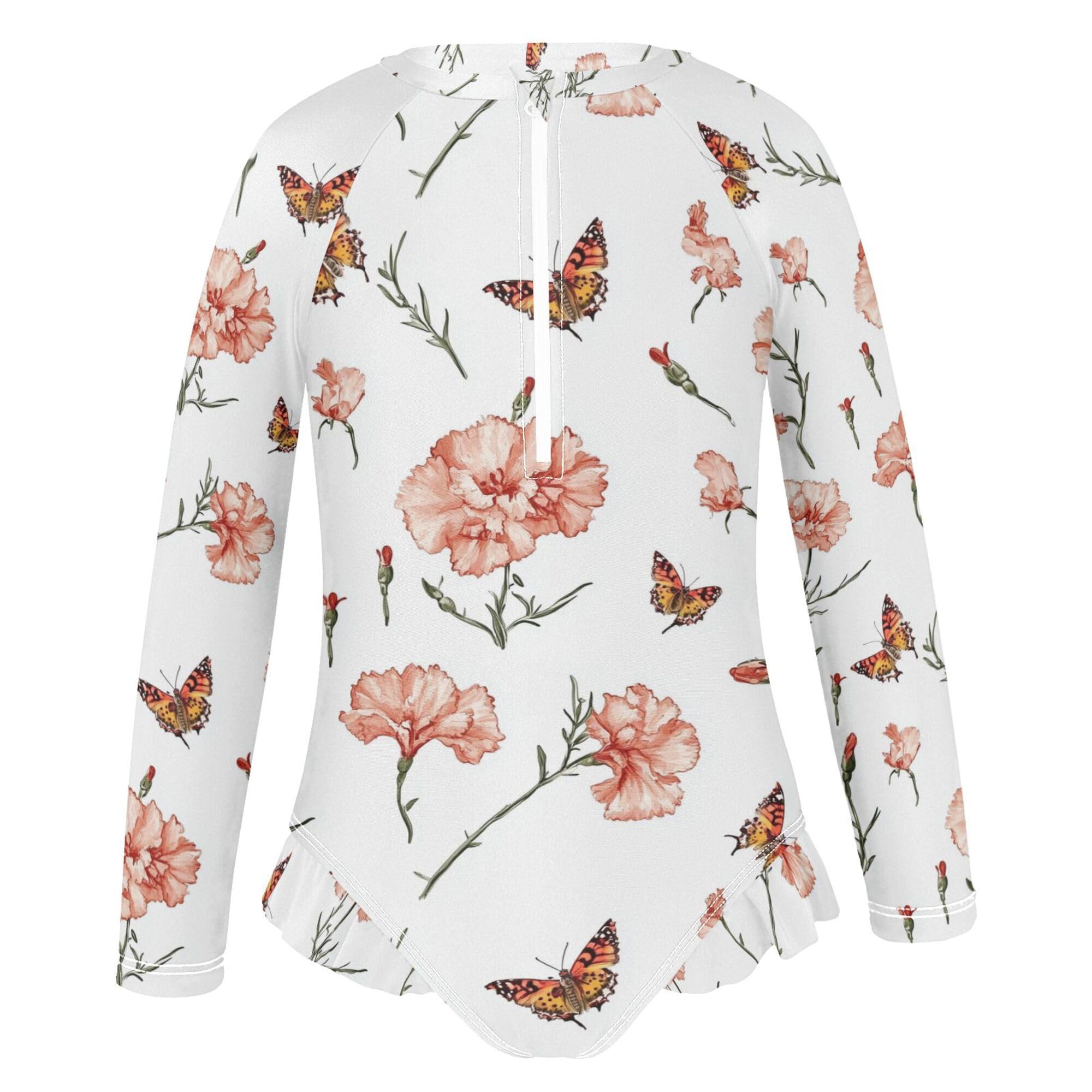 Sweet Carnation White Girls Swimsuits 1 Piece UV Protection Bikini with Skirt Swimsuit Set for Funny Presents 4T