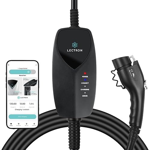 Lectron Portable Level 1 J1772 EV Charger with Wi-Fi/App Control - 12 Amp, 120V Portable Charger with NEMA 5-15 Plug, 16ft Charging Cable - for J1772 Electric Vehicles ONLY