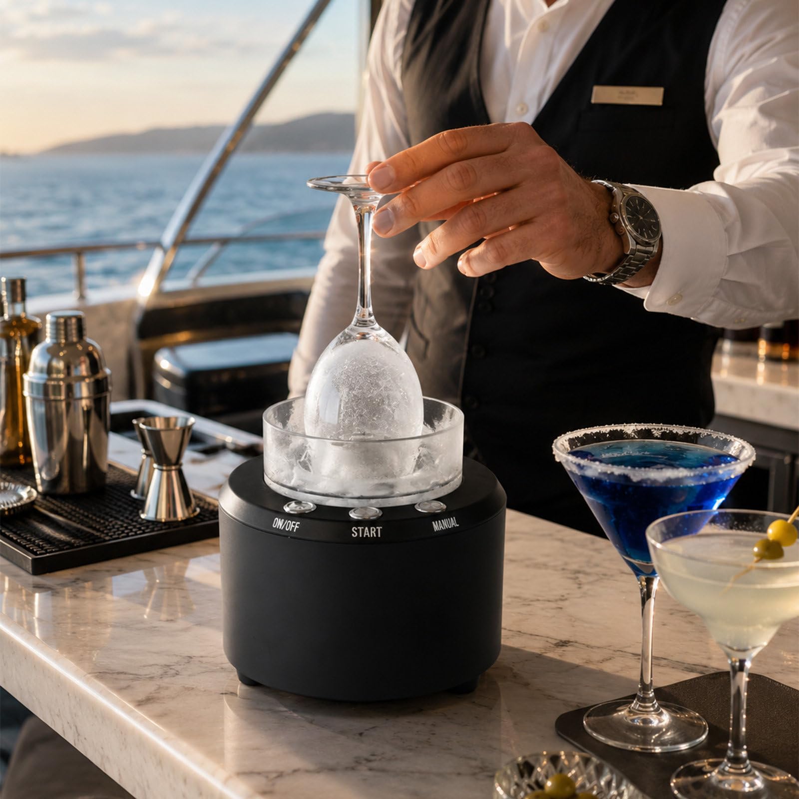 SICWEDIM 2 In 1 Dry Ice Maker Glass Froster, Commercial Glass Chiller Instant Dry Ice Blocks 3-12s Glass Cooling, Drink Chiller No Storage Needed, Dry Ice Machine For Cocktails Beer Seafood Desserts
