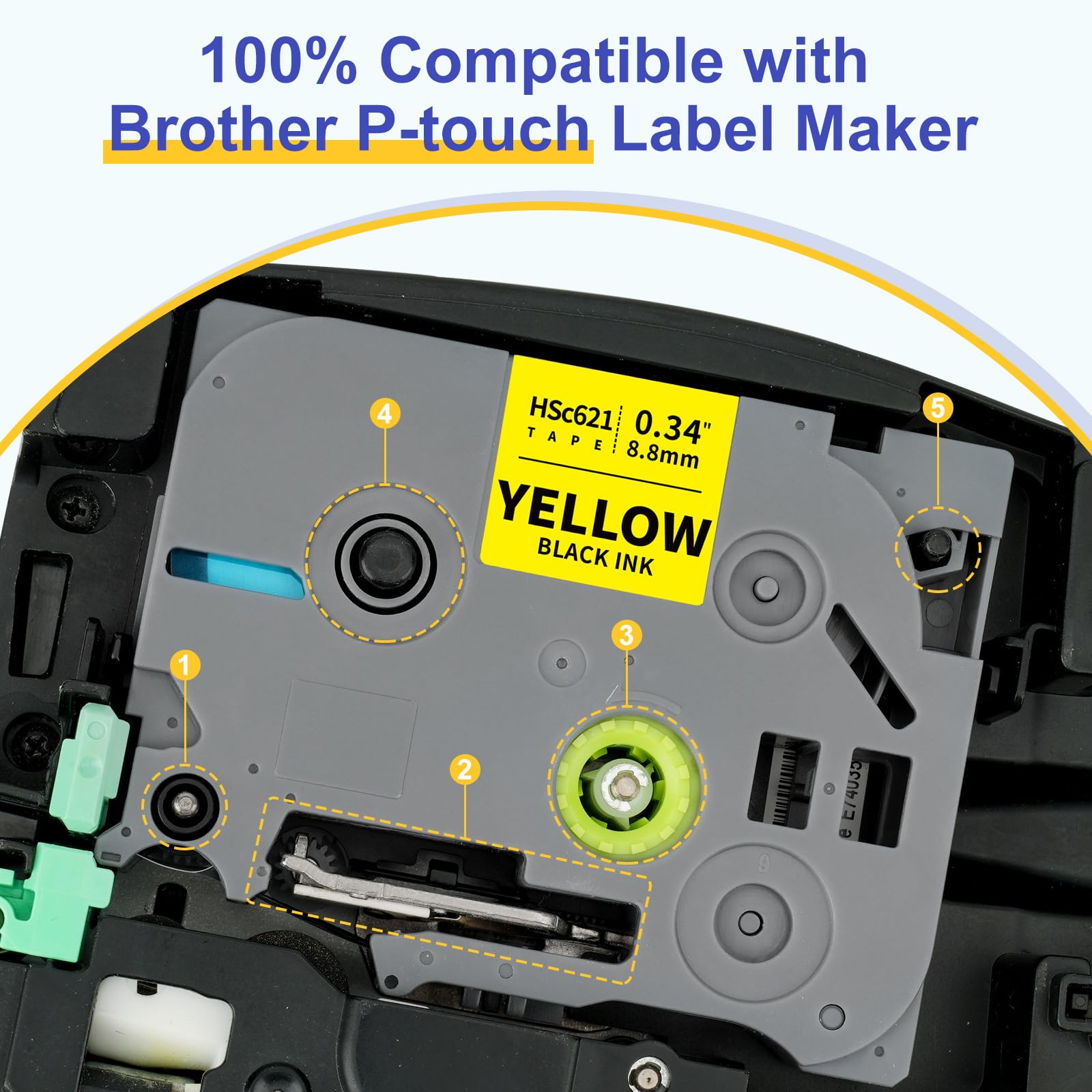Pristar 3x Reemplazo de Tubo Termorretráctil Compatible para Brother Ptouch HSe-621 HSe621 HSc-621 8,8mm Negro sobre Amarillo para Brother PT-E110VP PT-E550W PT-E100 E300 D210VP D600 E310BTVP E560BTVP