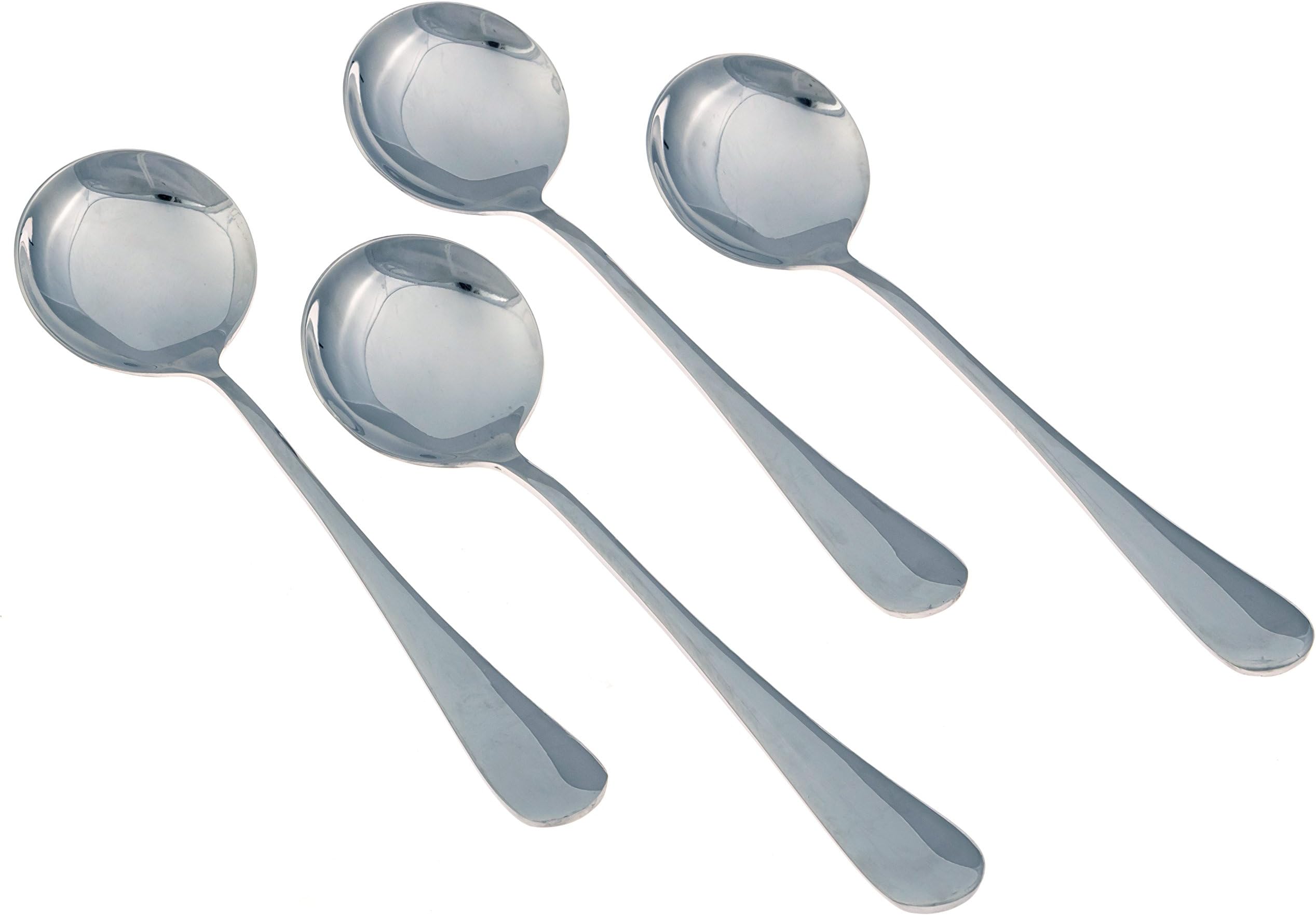 Seikei Soup Spoons - Large Round - 7.25 Inch - 4 Piece Set - Stainless Steel