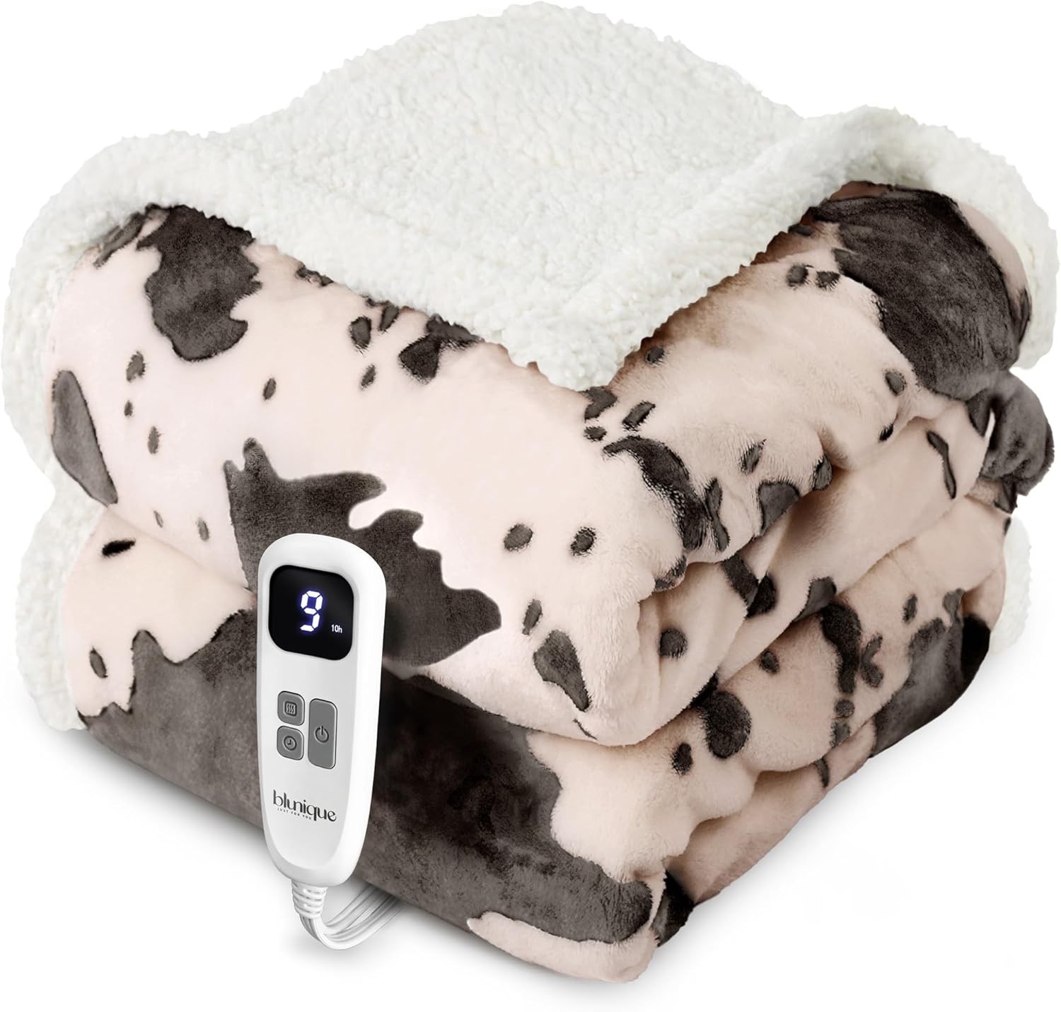 Cow Print Heated Throw Blanket Electric Blanket-Heating Blanket Throw with 10 Heat Levels & 10 Hours Auto-Off, Cozy Soft Fleece Sherpa, Washable, 50 x 60 Inches Cow Print Light Coral