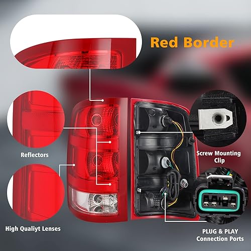 Miniatura 5 de Conjunto de luz trasera compatible con GMC Sierra 1500 2500HD 3500HD 2007-2013 estilo fábrica, luces traseras de repuesto para camioneta, lado del