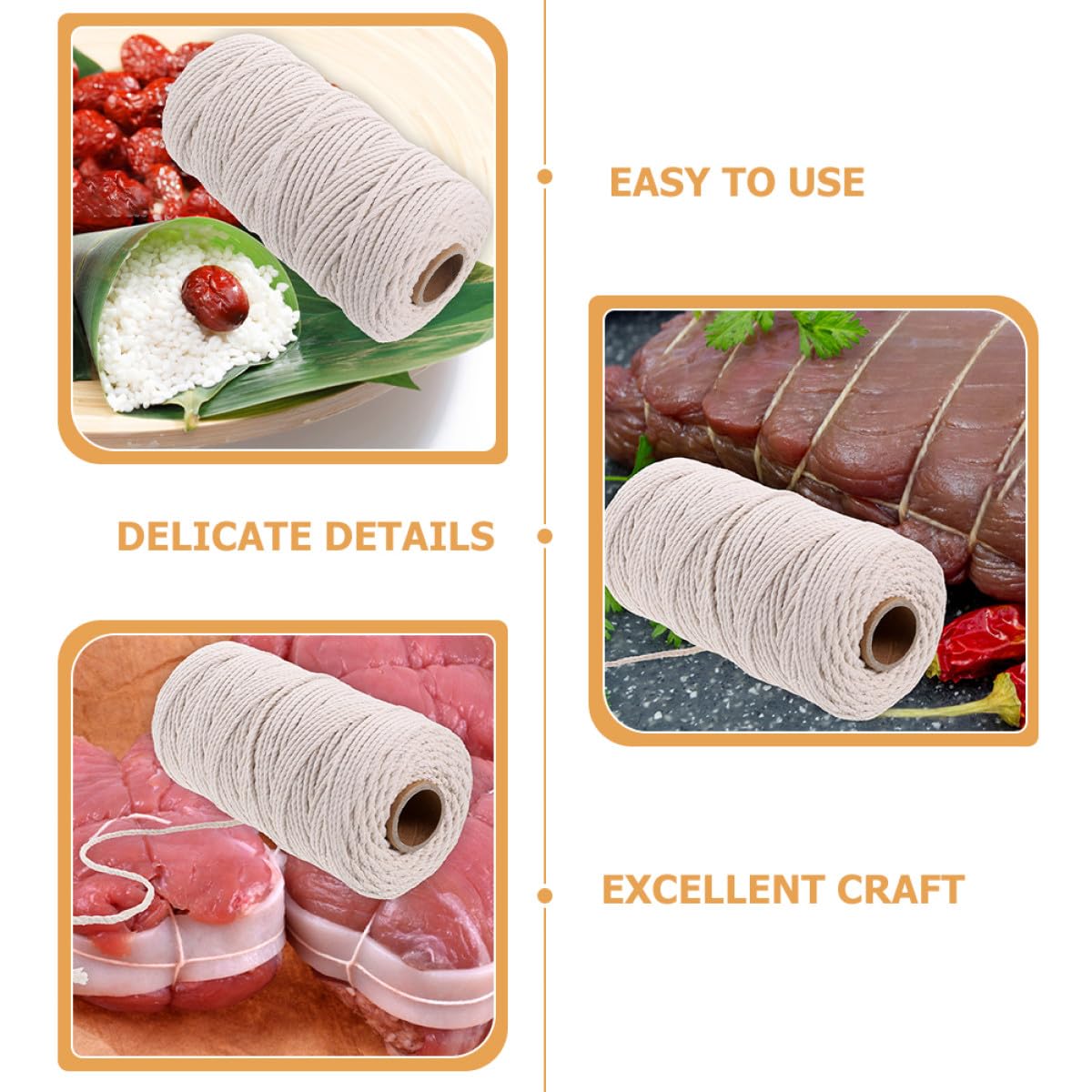 2 Rouleaux de Ficelle de Coton Blanche de 3 mm, Fil de Viande et Ficelle de Coton de Cuisine, 100 m de Ficelle de Cuisson de qualité Alimentaire for l'emballage et Le rôtissage de saucisses