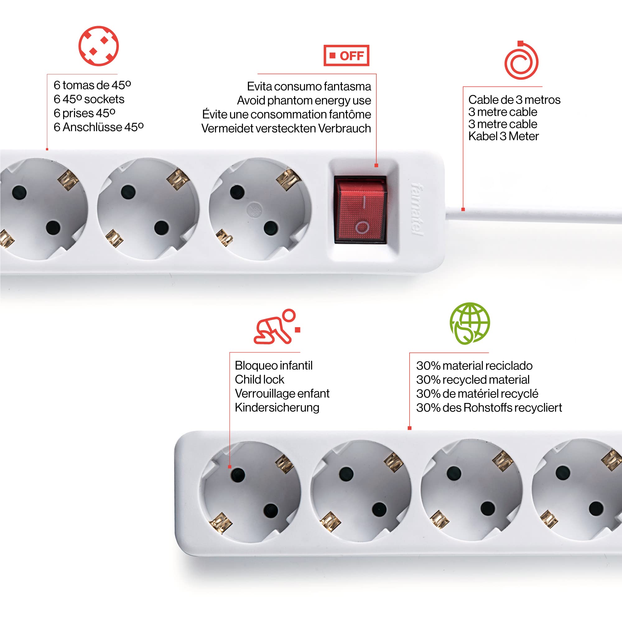 Image secondaire de Multiprise Famatel 6 Prises 3m avec Protection