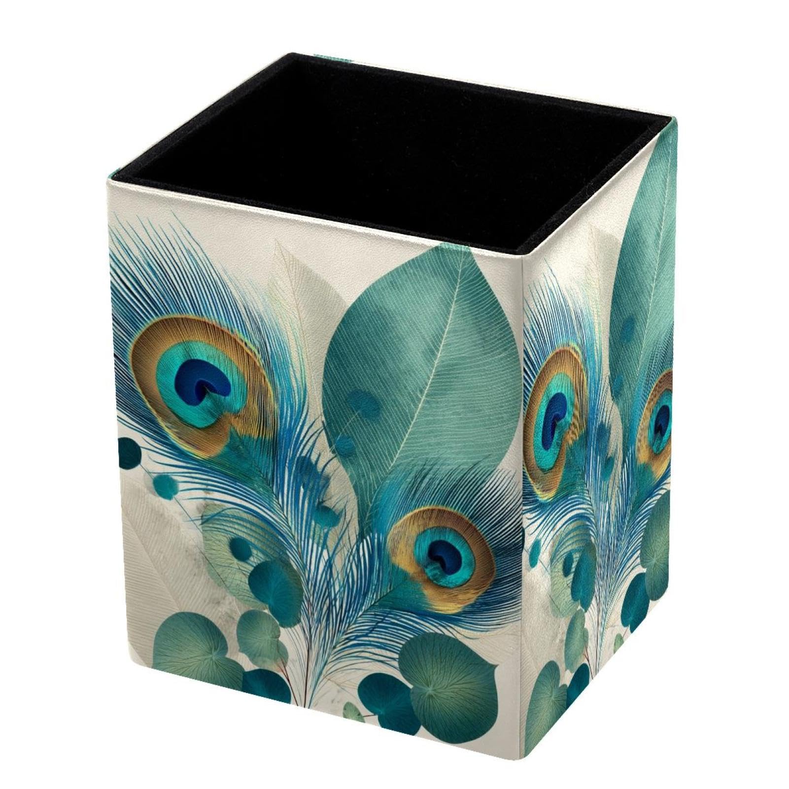 VAPOKF Pencil Holders for Desk, Peacock Feathers Printed Pen Holders Pen Pot Makeup Brushes Storage Desktop Stationery Supplies Organiser for Home Office