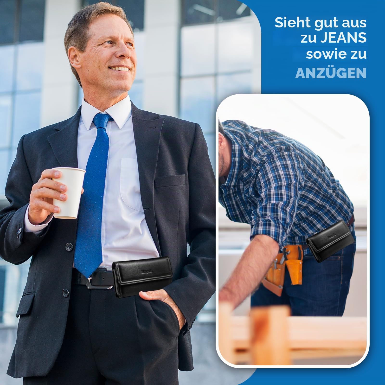 Echt Leder Handyholster Kompatibel Mit Samsung Galaxy S25+, S25 S24 S23 Ultra Handyhalter Herren Gürteltasche Für iPhone 17 16 15 14 13 12 Pro Max/Plus Handytasche Handy Holster (Schwarz)