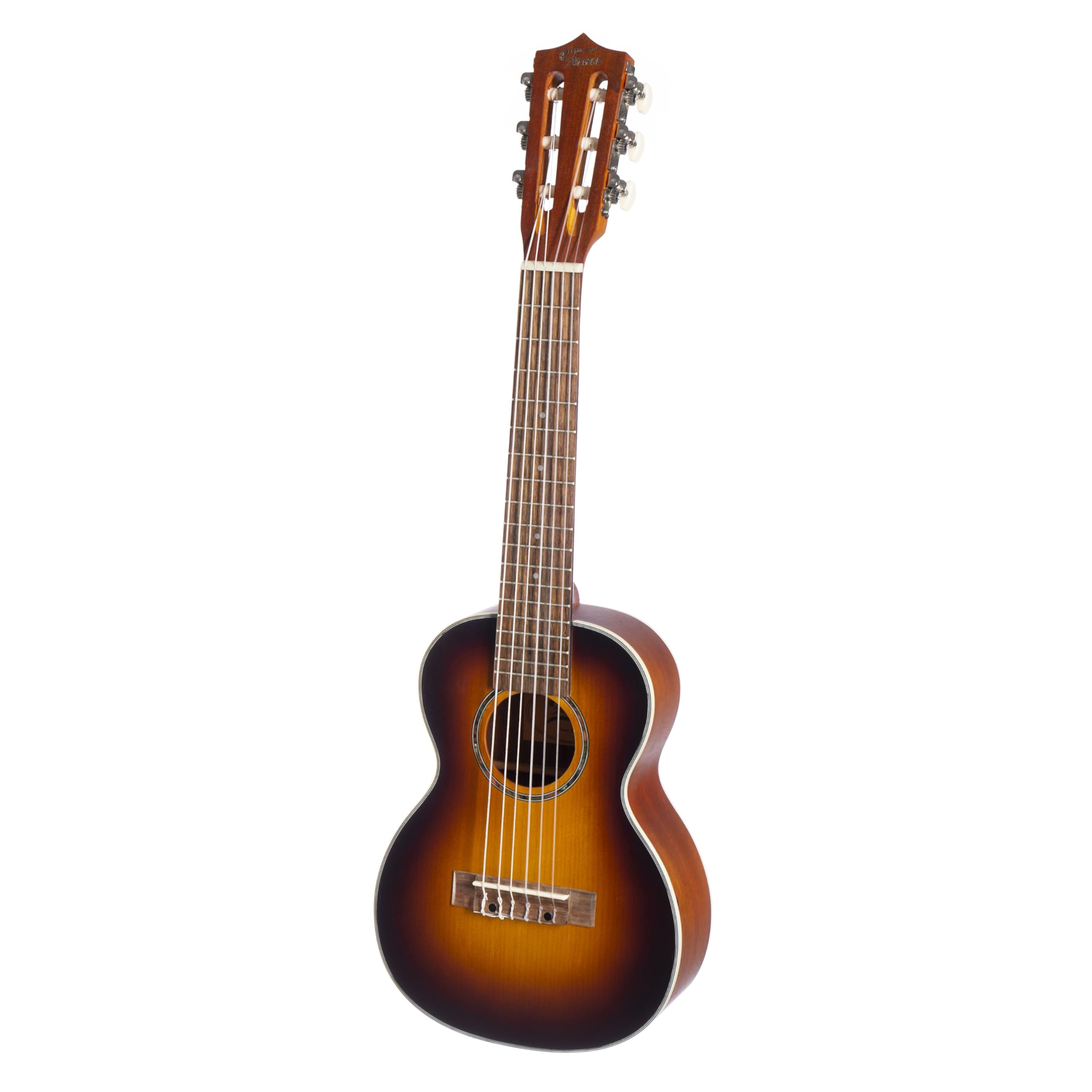 Fame Deluxe Guitarlele Tenor Ukulele, Kompakte 6-Saitige Gitarren-Ukulele, Fichtendecke, Mahagoni Korpus, 431mm Mensur, Walnuss Griffbrett, 18 Bünde, Sunburst Finish