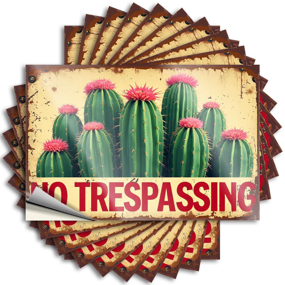 Fzfn Colour Decal Metal, Gamers Laptop No Trespassing Sign With Cactus | Decore For Room(12X18cm)