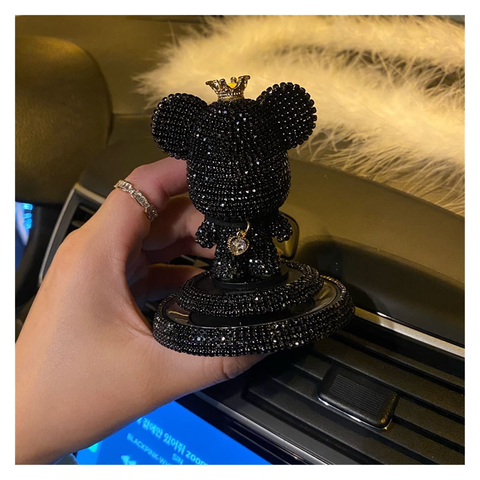 Niedliche Cartoon Bär Diamantauto Ornament Feste Lufterfrischer Auto Dashboard Innendekoration Crystal Car Parfüm Aufkleber (Color Name : Pearl Feather Sets)