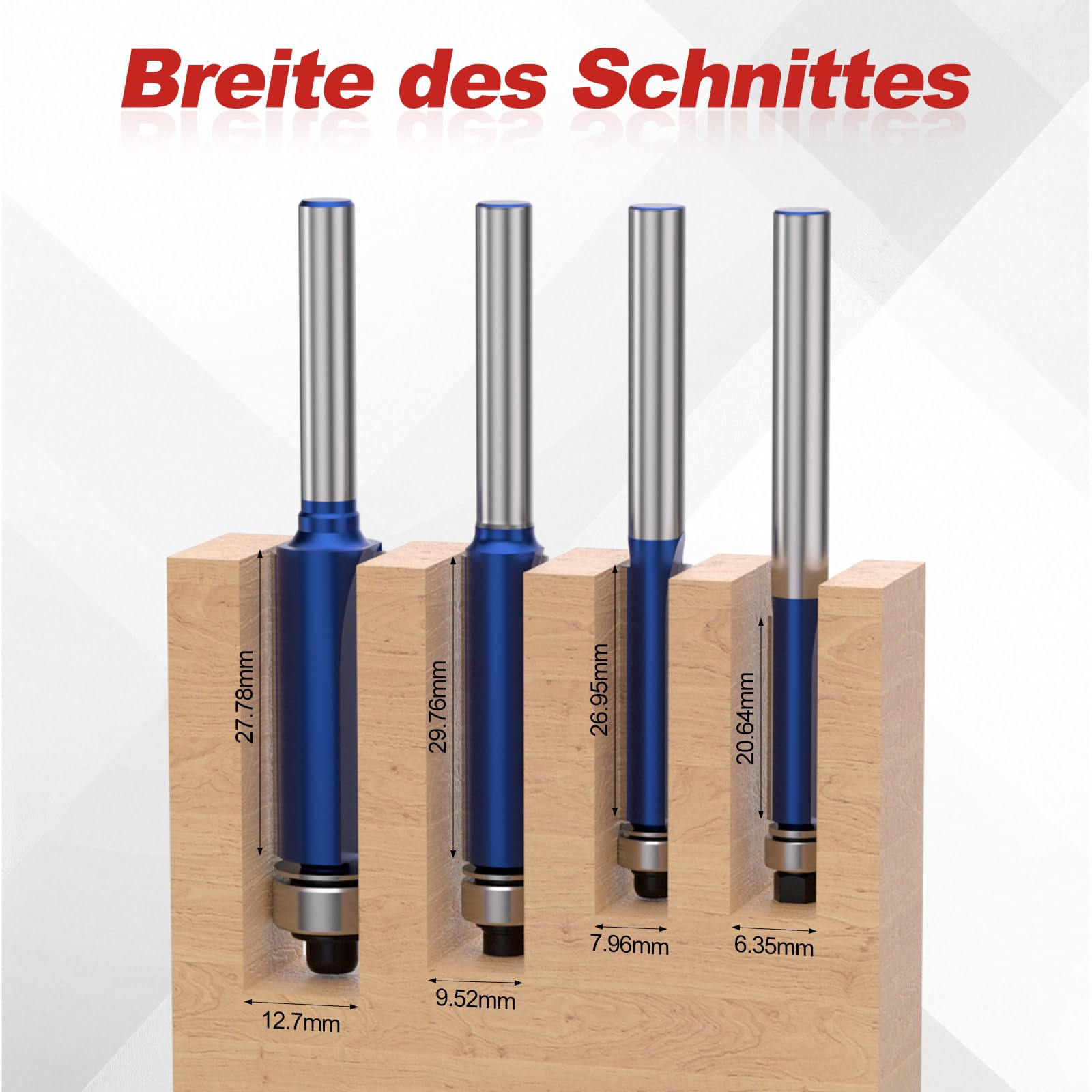 APIELE Lot de 4 fraises à affleurer à roulement à billes des deux côtés Tige de 6 mm pour fraiseuse à bois, coupe du bois