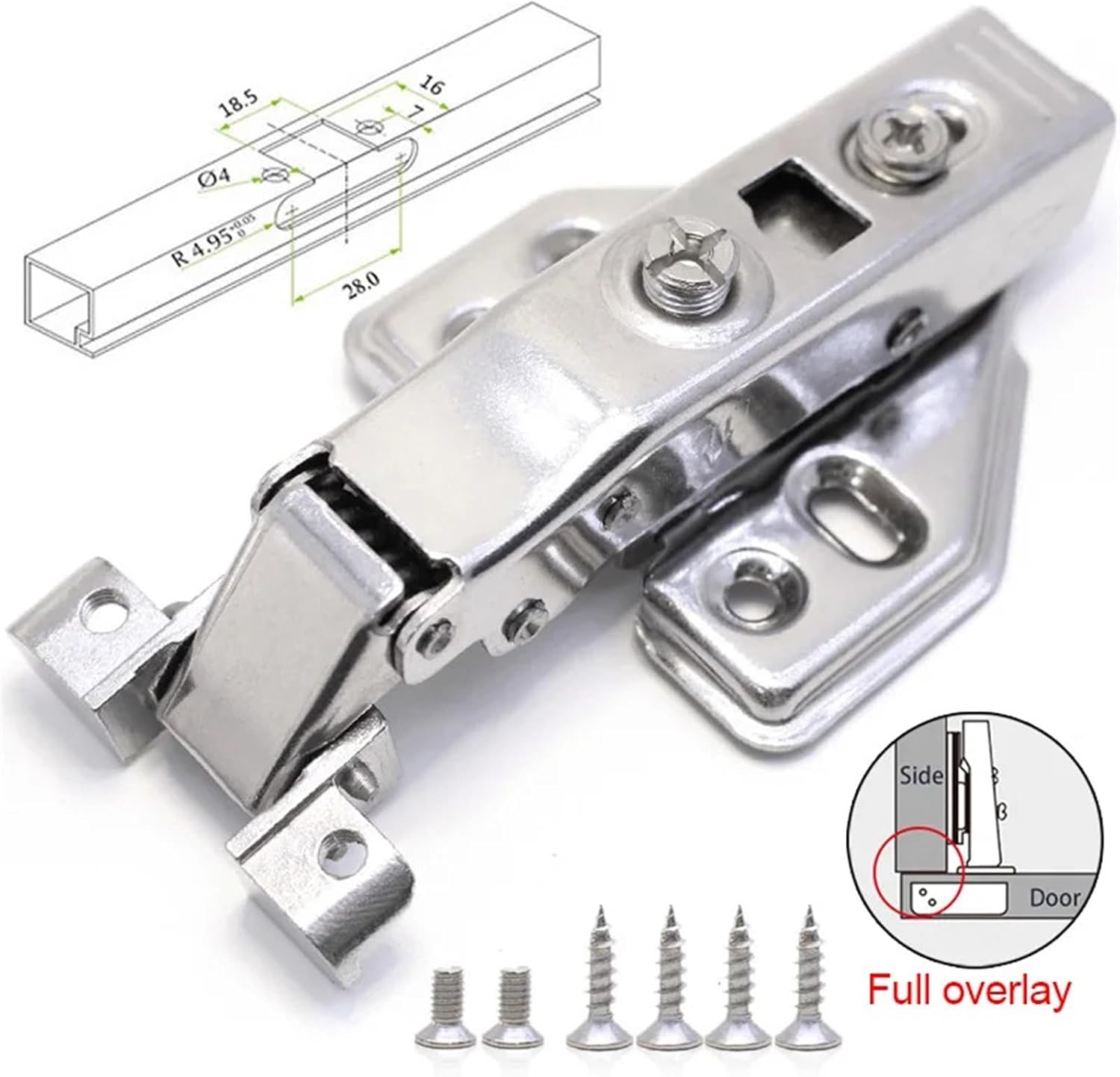 Aluminum Metal Frame Hinge Bathroom Kitchen Wine Cupboard Shoe Cabinet Wardrobe Bookcase Display Furniture Glass Door Hinges 1Pcs(Silver Full Overlay)