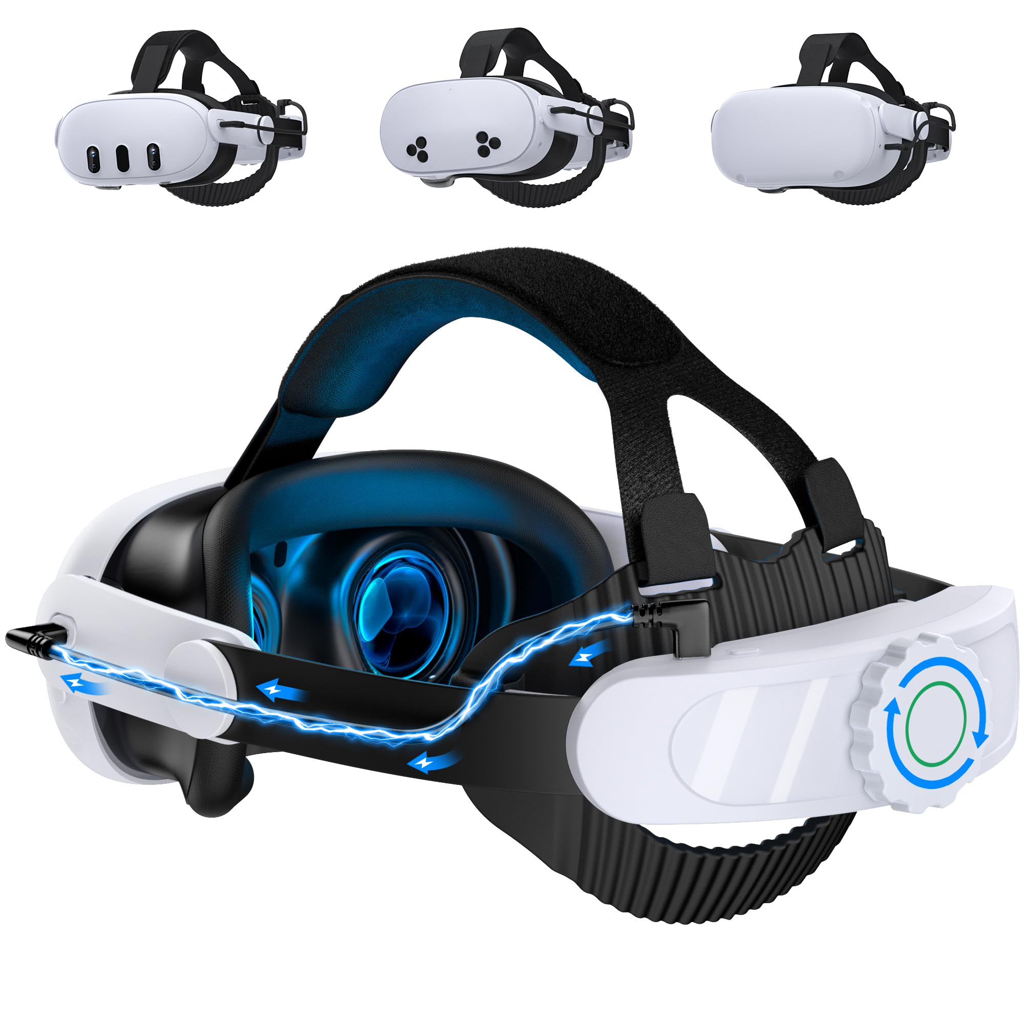 ALEEMTRY Head Strap with 10000mAh Battery for Meta Quest 3S/Quest 2/Quest 3, Adjustable Elite Strap Replacement, VR Helmet Accessories Extend Play Time Reduce Pressure