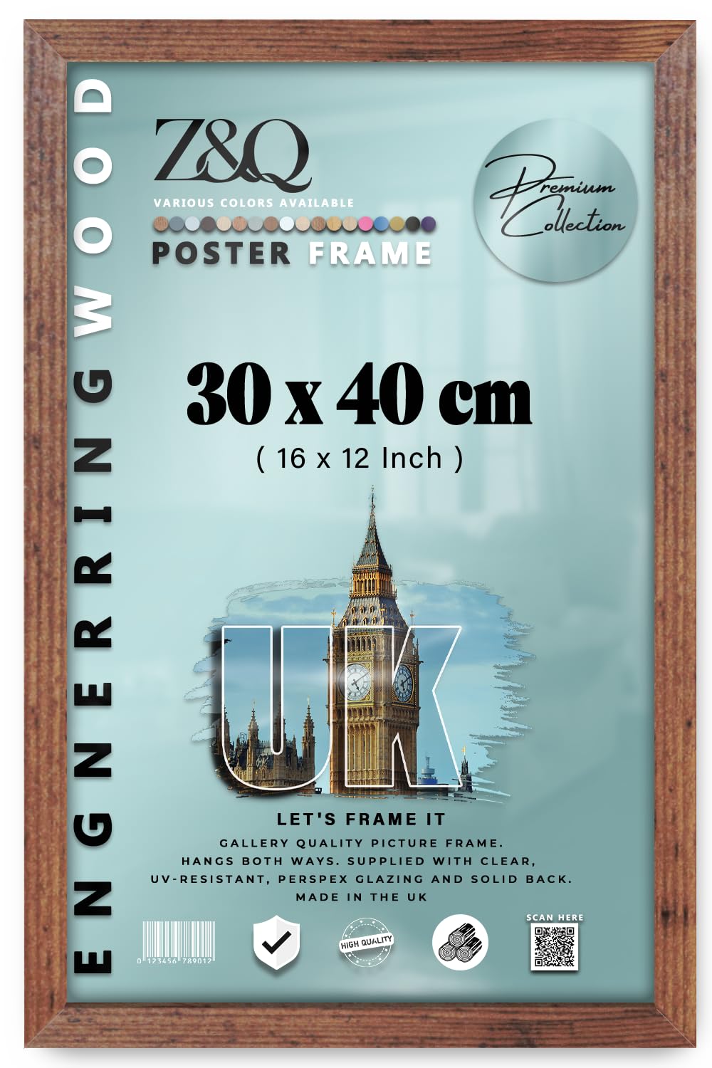 Z&Q | Modern MDF Picture Frame (30 x 40 CM) Elegant Wood Texture, Hanging Poster Holder 12 Inch x 16 Inch Stylish Wall Frame, 300 x 400 mm [ Rustic ]