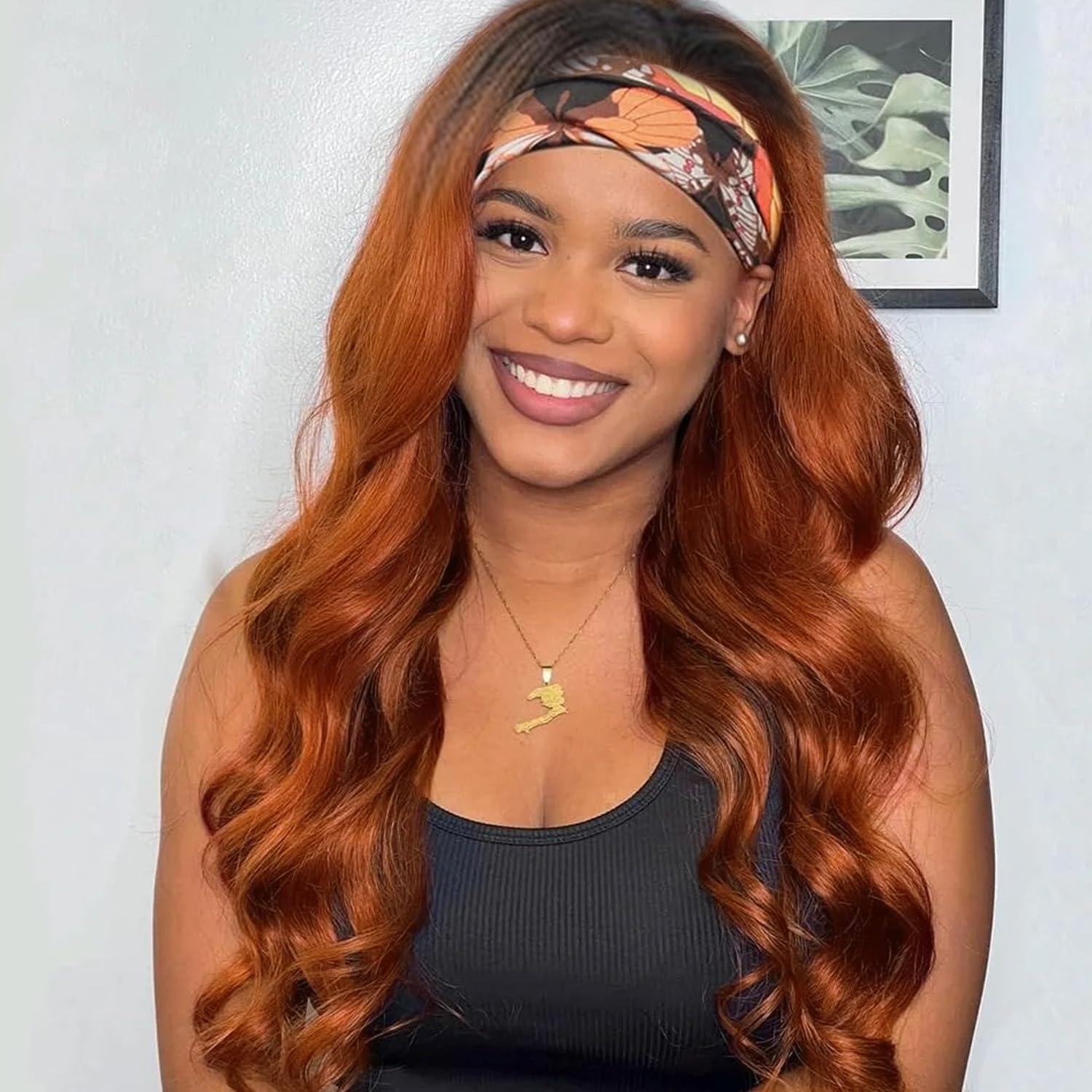 Ombre Copper Red Headband Wigs for Women, Body Wave Beginner Friendly 20 Inch Glueless Wear and Go Half Wig, Natural Looking Synthetic Wig with