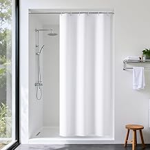 VANZAVANZU White Fabric Shower Curtain 90x180 cm with Hooks, 120GSM Ultimate Waterproof Shower Curtain, Mould Proof Resistant, Soft TPU Coating, Weighted Hem, Washable, Hotel Quality Bathroom Curtain