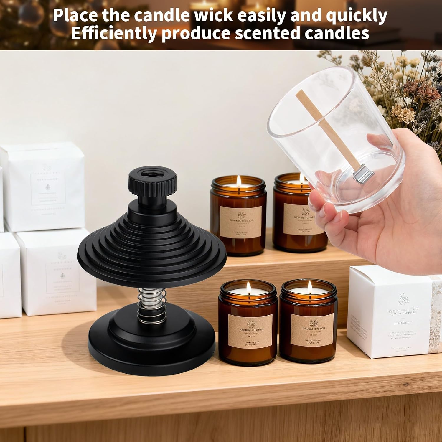 HOUSEASSIST Candle Wick Centering Tool, Adjustable Wick Holder for Candle Making - Keeps Wicks Straight & Centered, Fits Most Candle Jars with 1.57-3.94 Inch Diameter（No Wax Melting Pot）