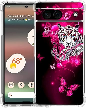 Case for Google Pixel 7a,White Tiger Butterfly Drop Protection Shockproof Case TPU Full Body Protective Scratch-Resistant Cover for Google Pixel 7a