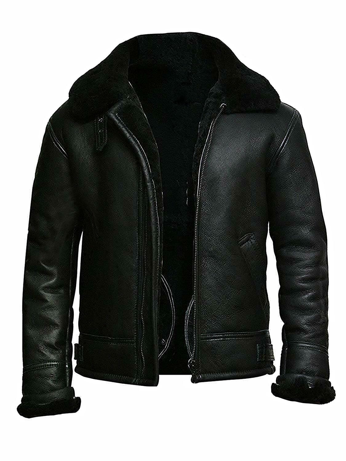 Giacca da uomo in pelle di pecora Shearling B3 Bomber nero Aviator Coat WW2