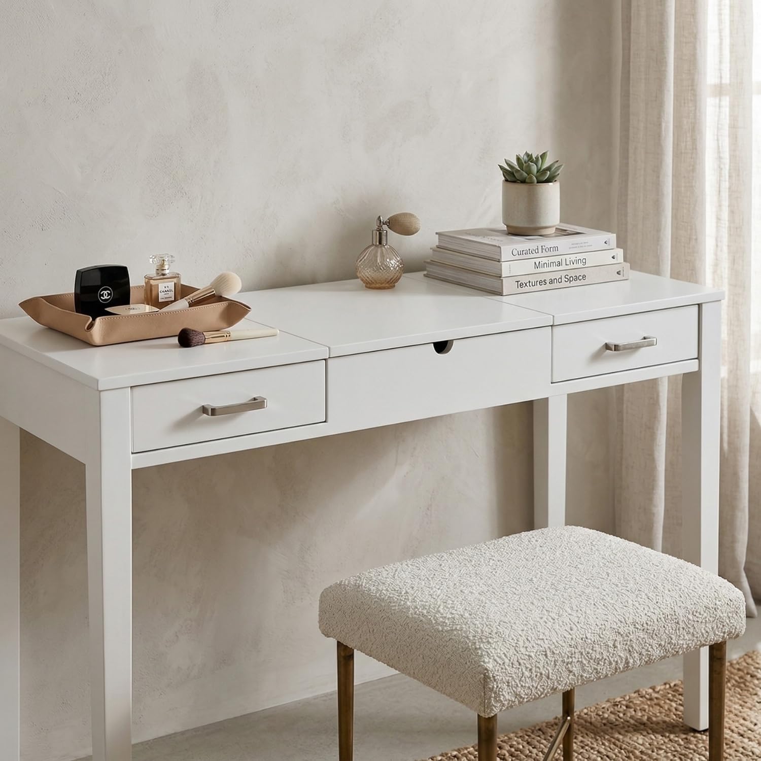 Hives and Honey Parsons Vanity Desk, Lift-Top Mirror, Storage, USB & Power Outlet, 2 Drawers, Smooth Glide, Modern Wood Grain Design, Brushed Chrome Hardware, Makeup & Dressing Table, Turquoise