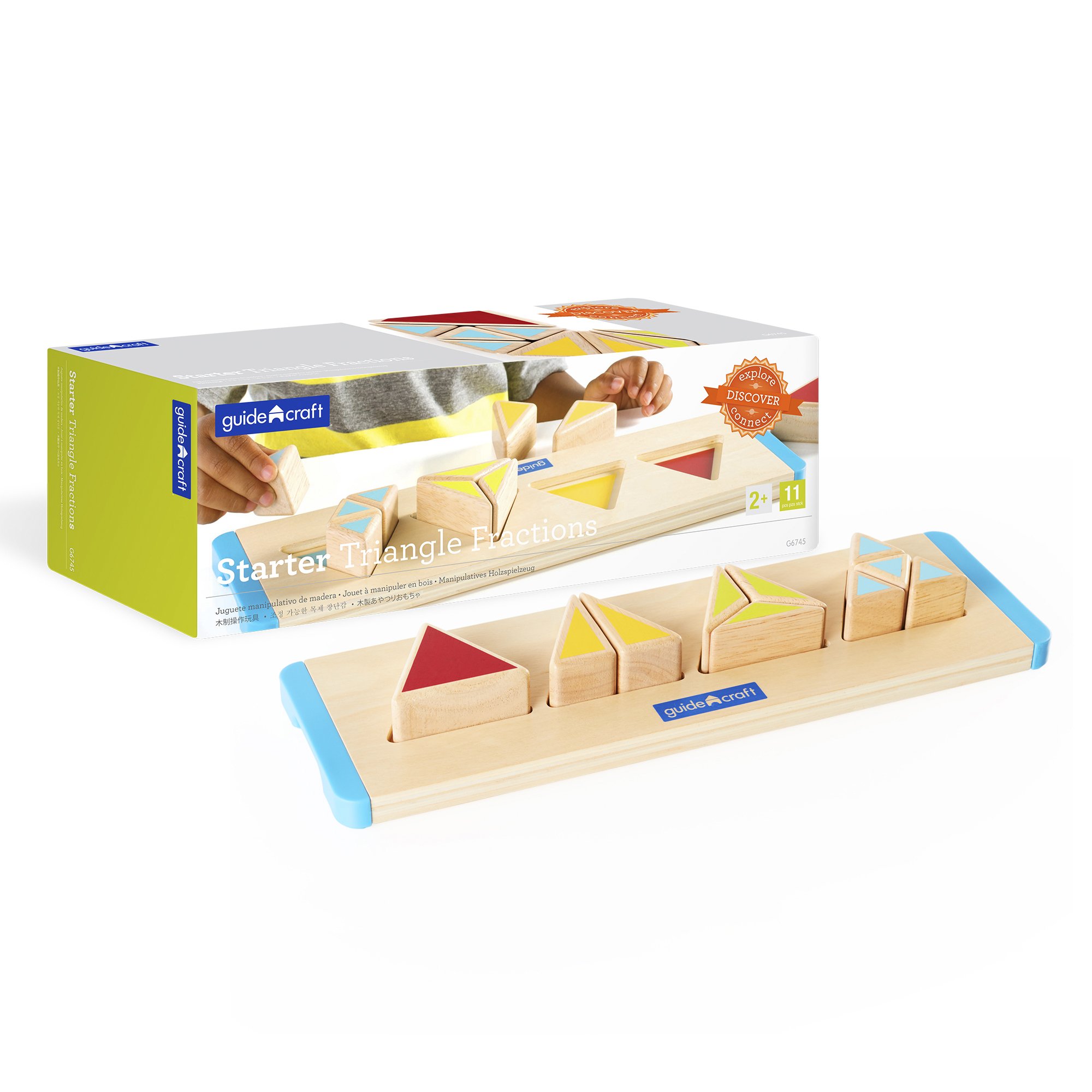 Guidecraft Starter Triangle Fractions - Early STEM Skills Wooden Puzzle for Toddlers, Kids Educational Toys Shapes Sorter