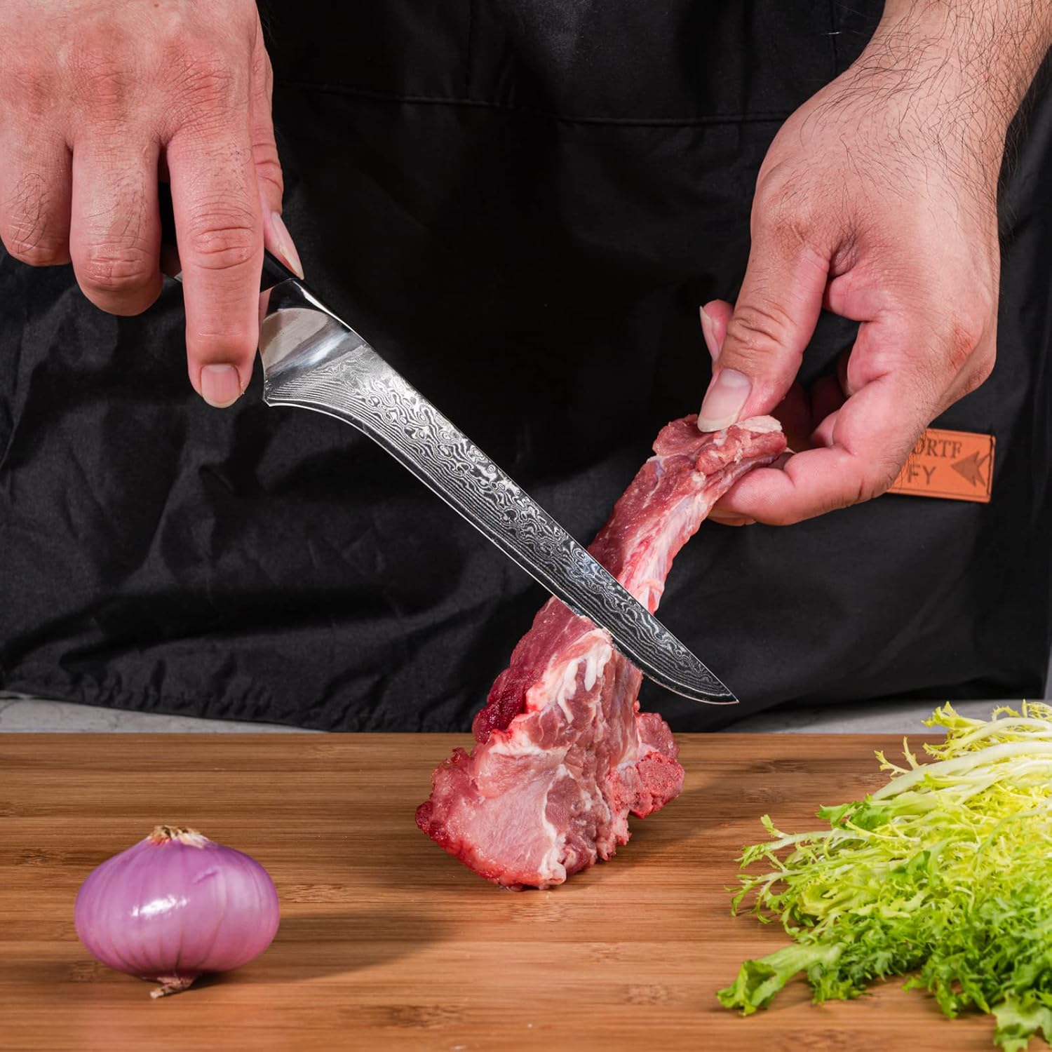 TJ POP Damascus Boning Knife, Ultra Sharp Fillet Knife for Fish and Meat, Full-tang Designed, Japanese VG-10 Steel Blade, Comfort Grip Non-slip G10 Handle