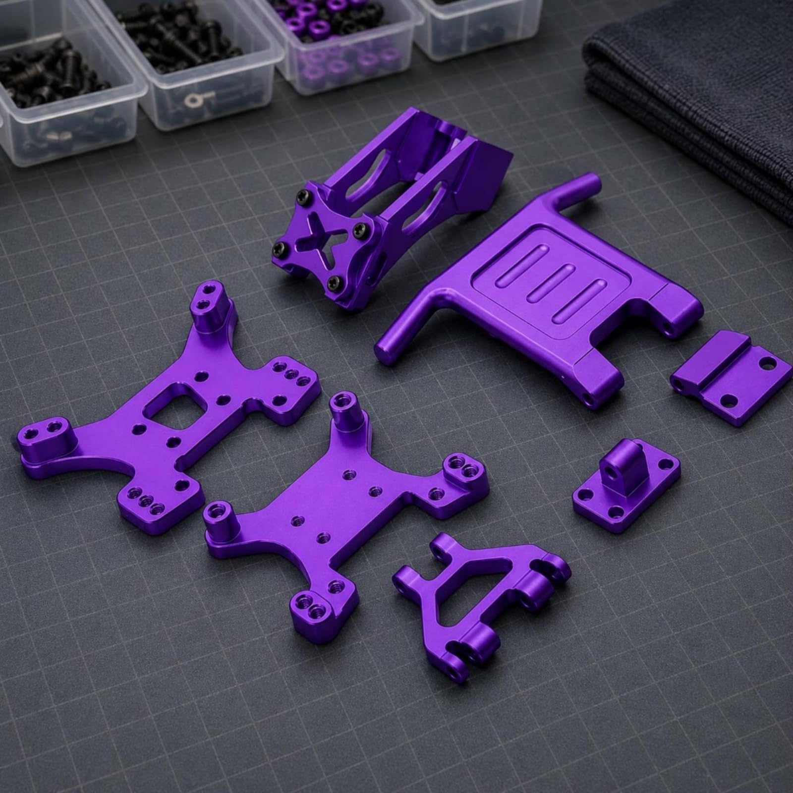 Ricambio per Veicoli Industriali Set Componenti Posteriore Parafanghi Anteriori Supporti Ammortizzatori Davanti Dietro in Metallo Fresato per Auto Rc, Titanio