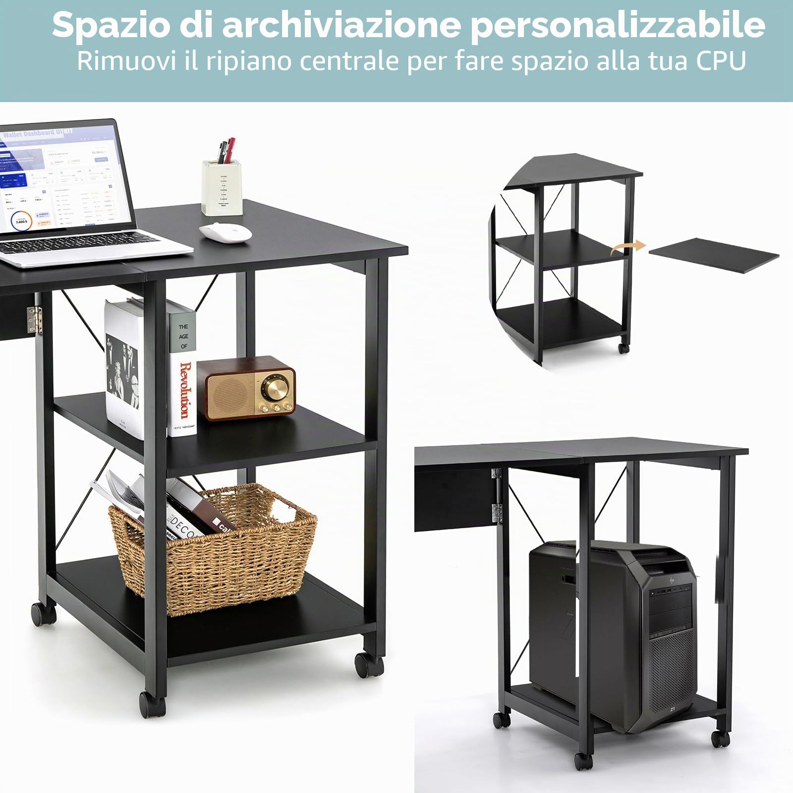 LIFEZEAL 2 in 1 Scrivania Ufficio, Piano Pieghevole, Richiudibile